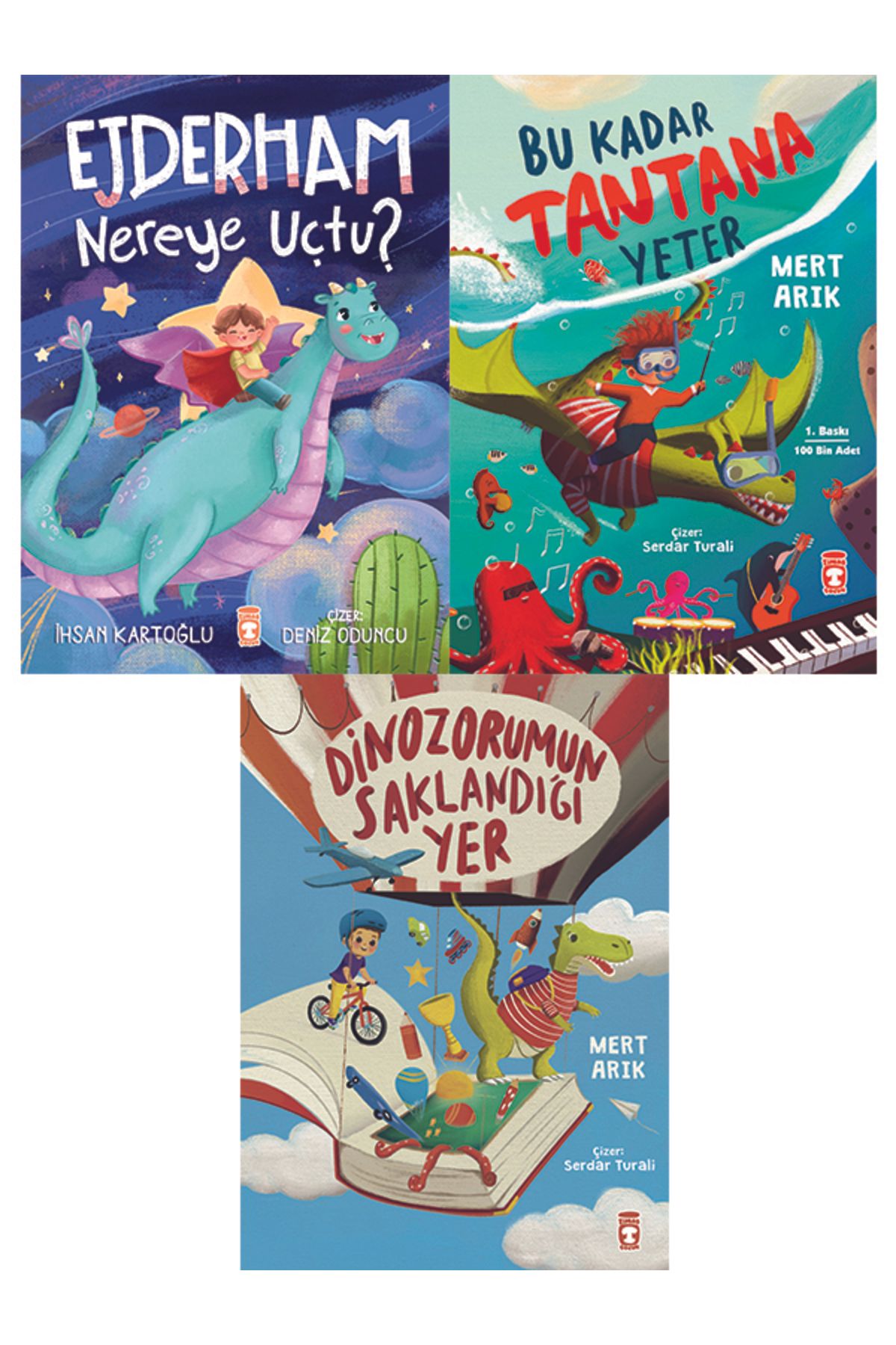 Timaş Çocuk 1. ve 2. Sınıf Okuma Seti 3 Kitap Set Ejderham Nereye Uçtu-Bu Kadar Tantana Yeter-Dinozorumun Saklan