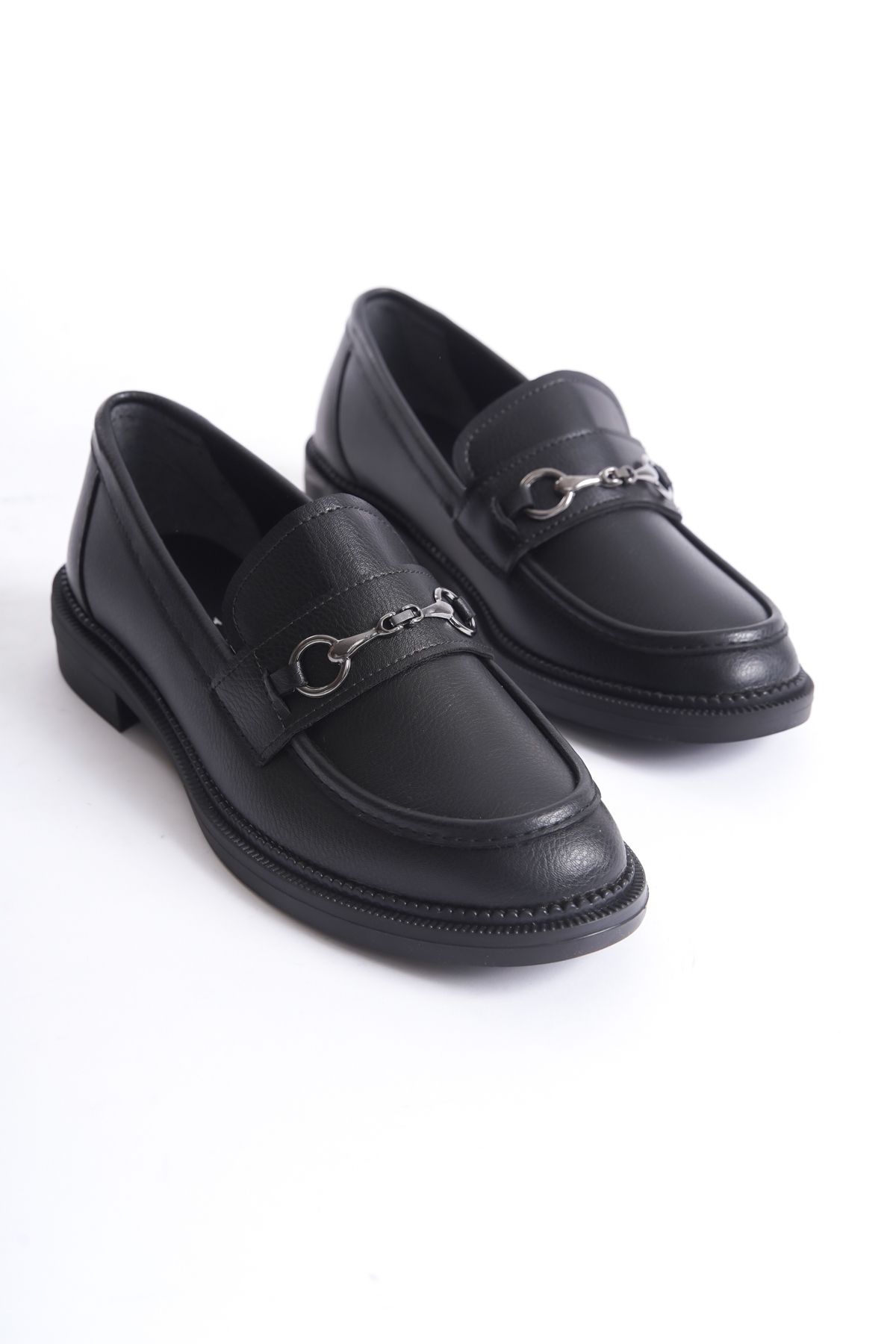 öz se shoes Siyah Cilt Toka Detaylı Oxford Loafer Ayakkabı