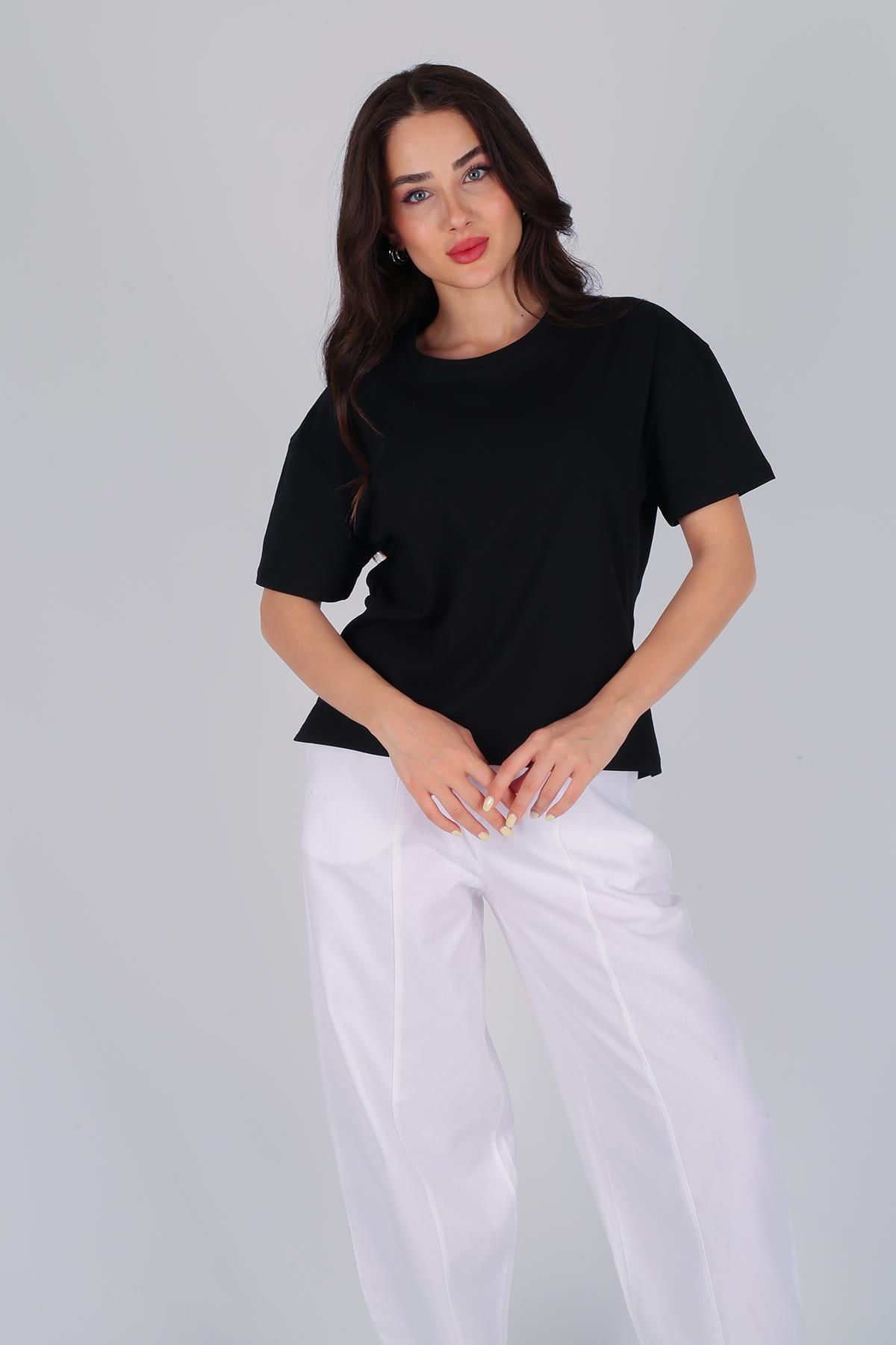 FACETTE-Women's Black Basic Short Sleeve T-Shirt 1