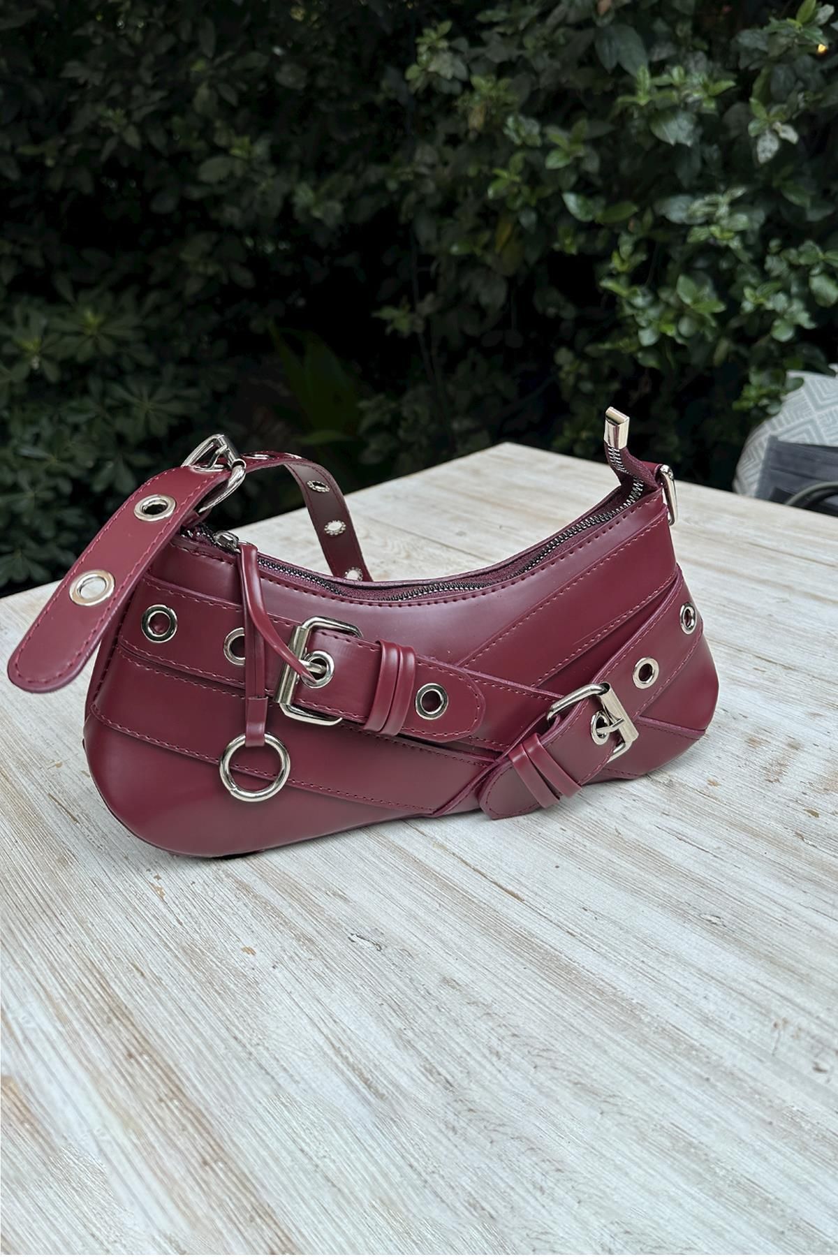 FACETTE-Claret Red Eyelet Women's Shoulder Bag 1