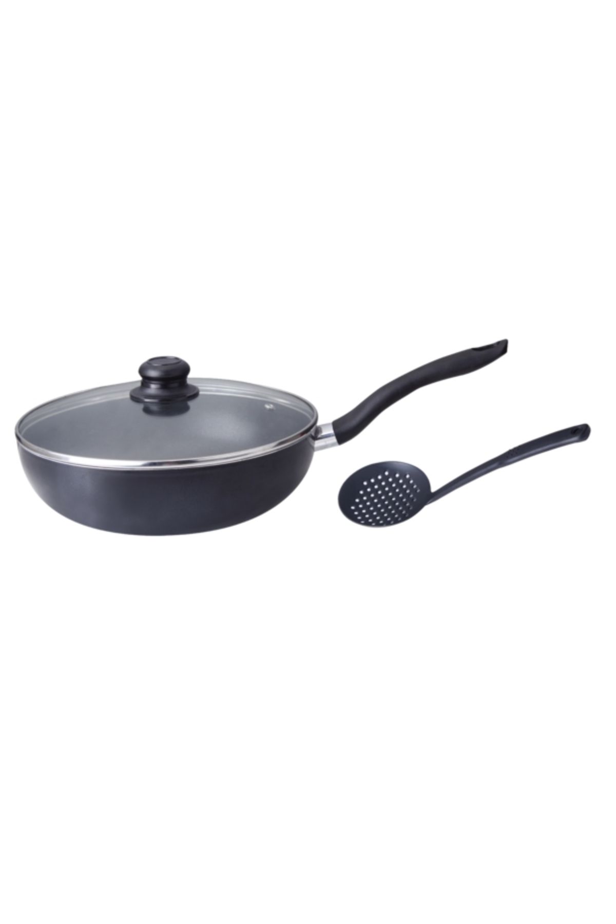 Parfait-Durable Aluminium Wok with Glass Lid and Slotted Skimmer 1