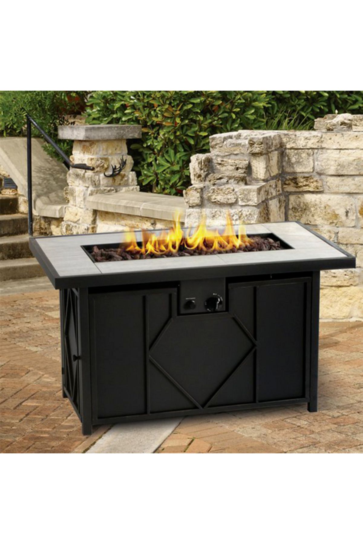 Living Accents-Rust-Resistant Rectangular Gas Fire Pit Table 42inch 4