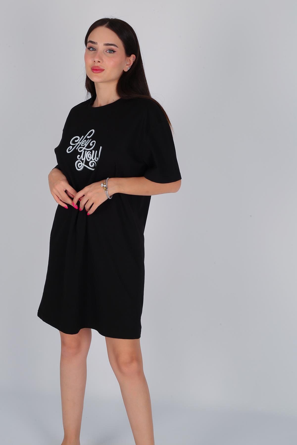 FACETTE-Women's Black Printed Nightgown 2