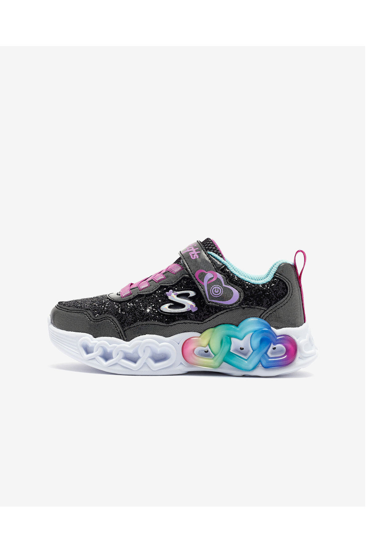 اسکچرز چراغ‌های قلب بی‌نهایت - کفش‌های کتانی چراغ‌دار مشکی دخترانه FRESH LOVE مدل 303752L BKTQ