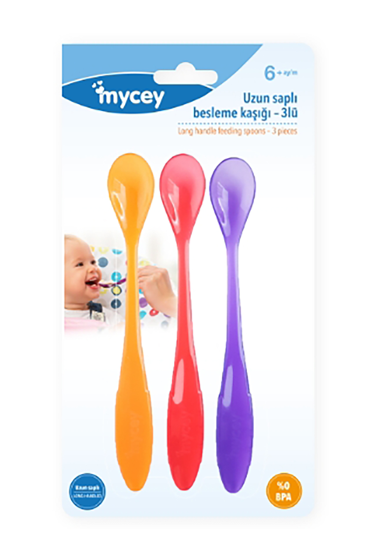 mycey Uzun Saplı Besleme Kaşığı - 3'lü - Turuncu-kırmızı-mor fotoğrafı 2 (önizleme)