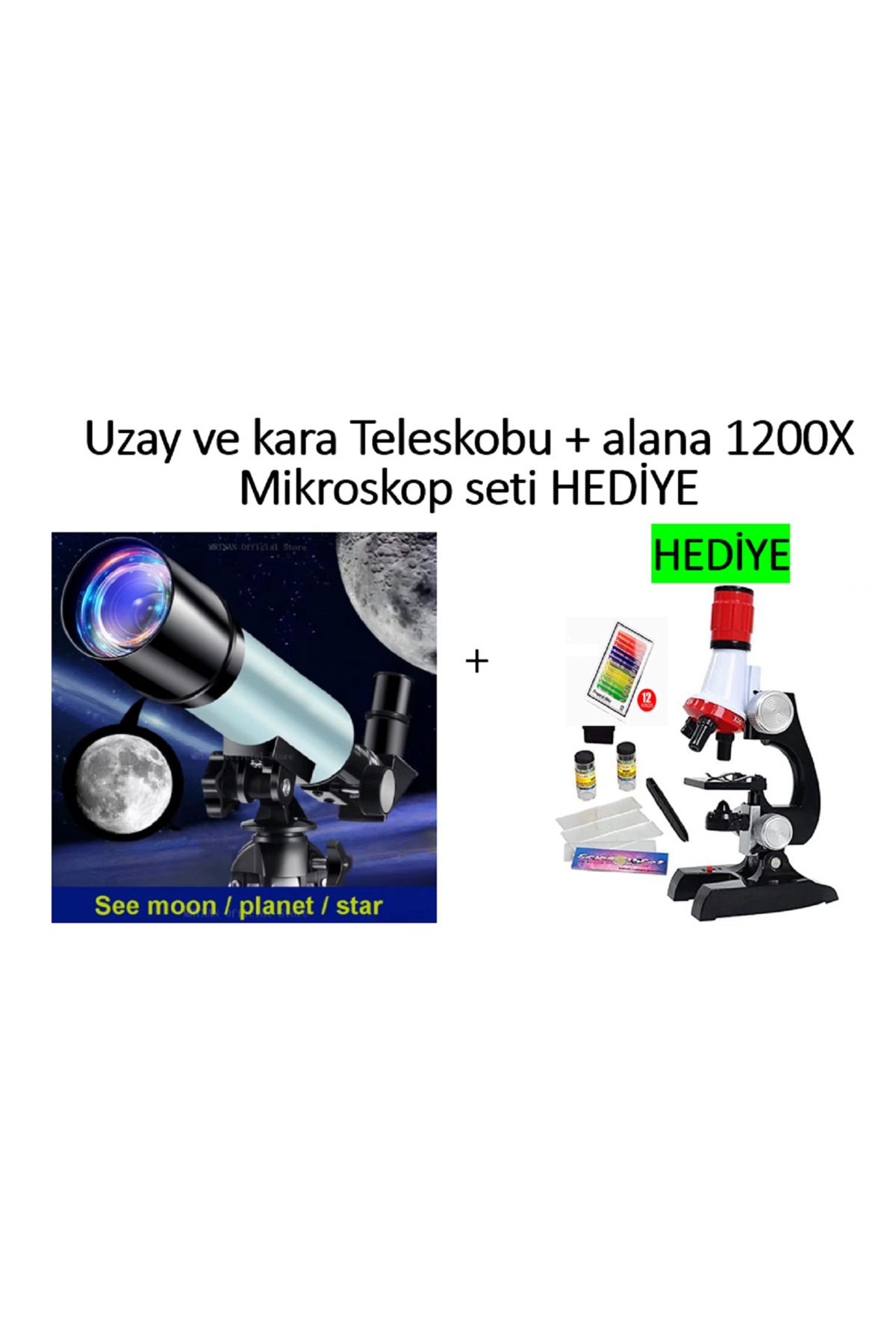 lizer Uzay ve Doğa Teleskopu alana+1200X Işıklı Mikroskop HEDİYE (90X Gezegen Ay Yıldız Doğa Gözlem için)