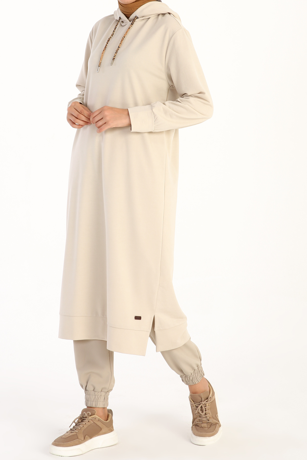 ALLDAY-Stone Leopard Lace-Up Hooded Comfortable Knitted Tunic 4