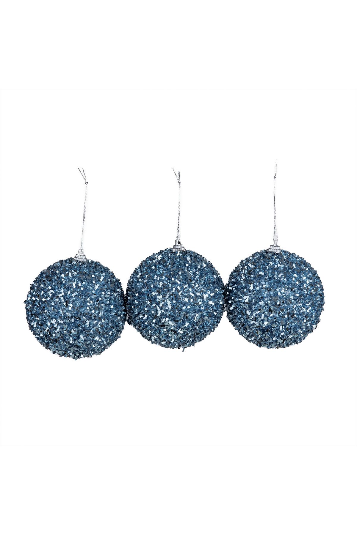 Dekorsende-Blue Glitter Ball Set of 3 for New Year 2