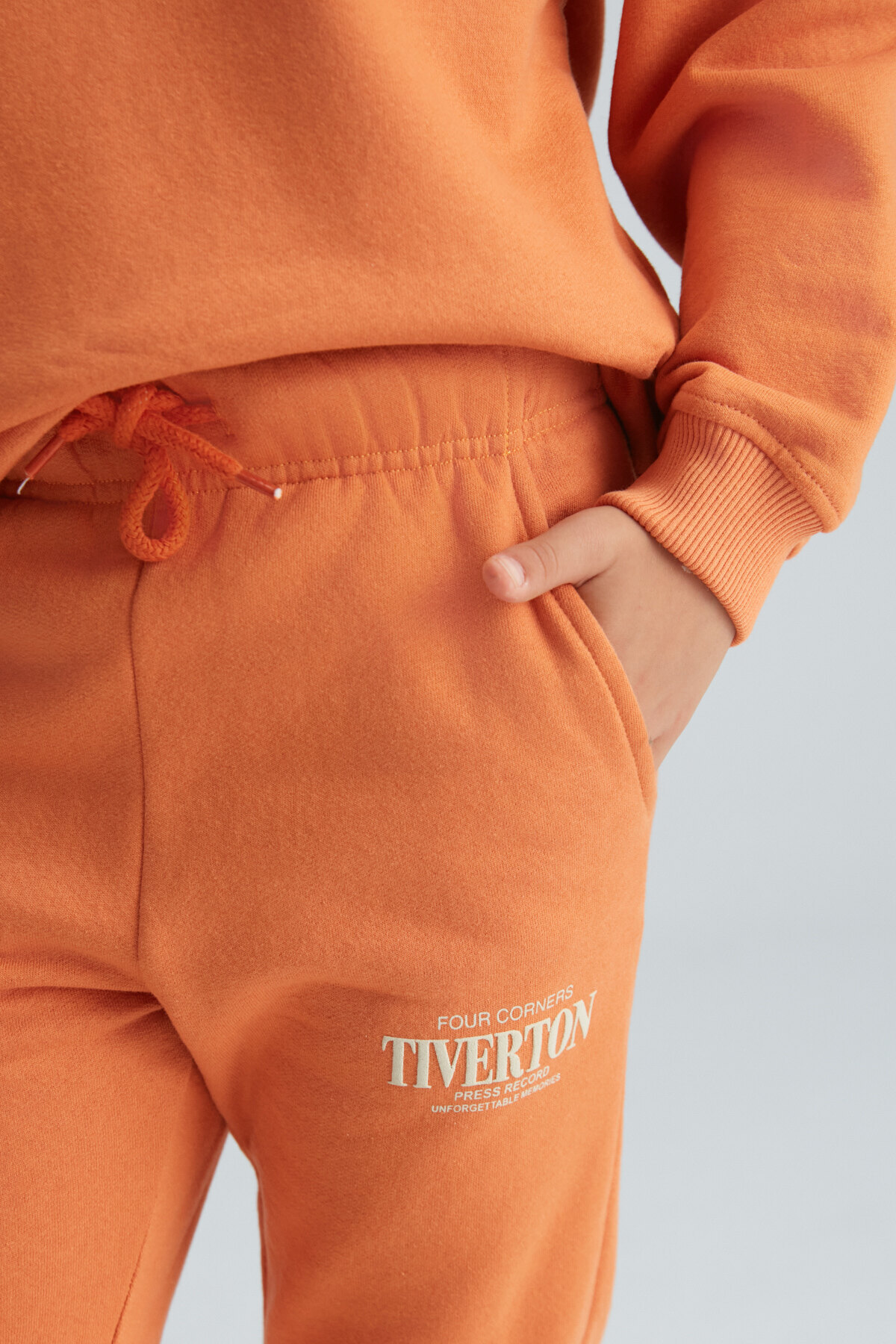 GRIMELANGE-Skylar Boy's 3-Thread Orange Tracksuit Set with Raised Front and Back Print Detail 5