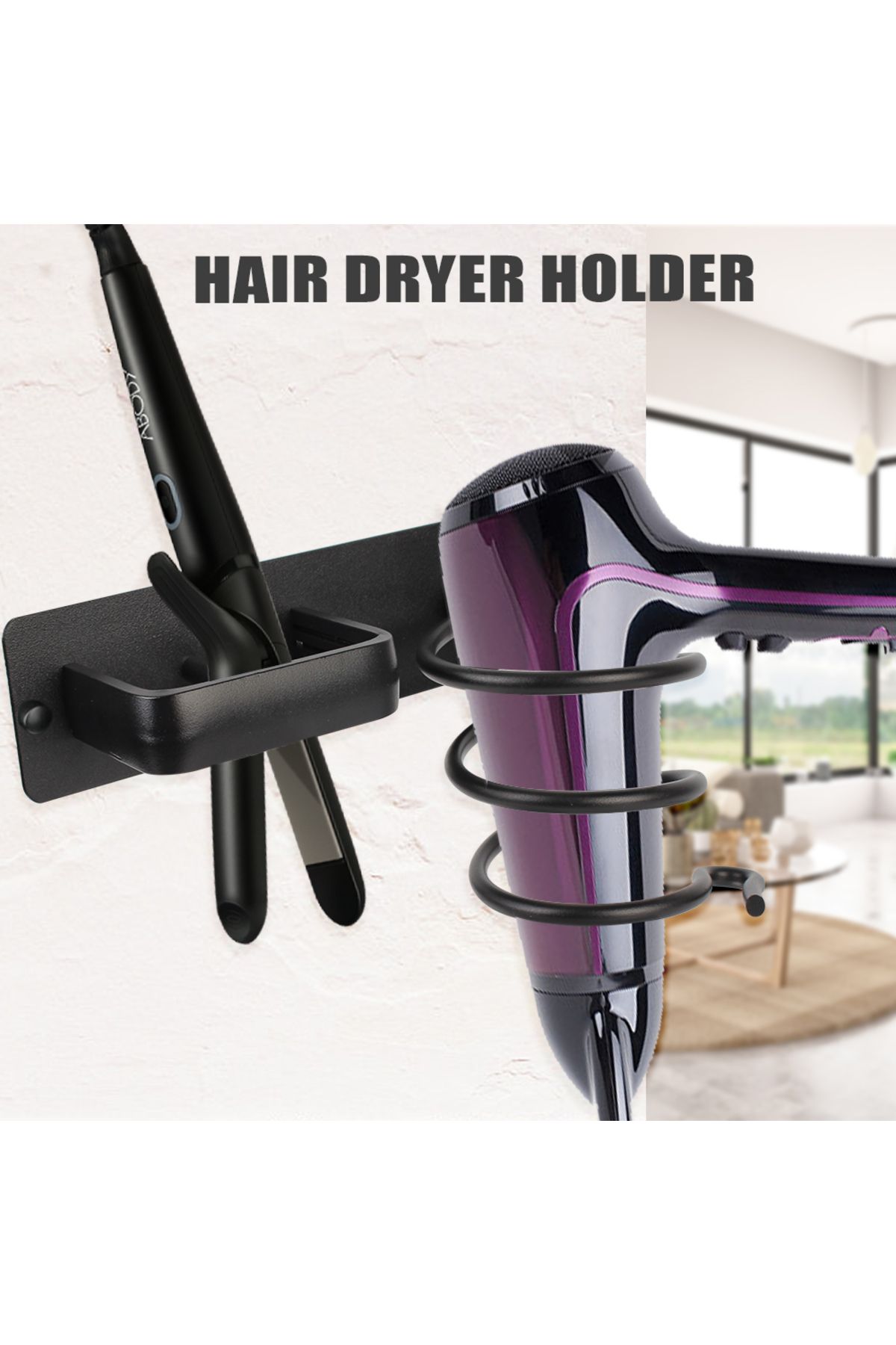Choice-Wall Mounted Hair Straightener Holder Storage Rack Hair Dryer Holder Rack Organizer Bathroom Shel... 2