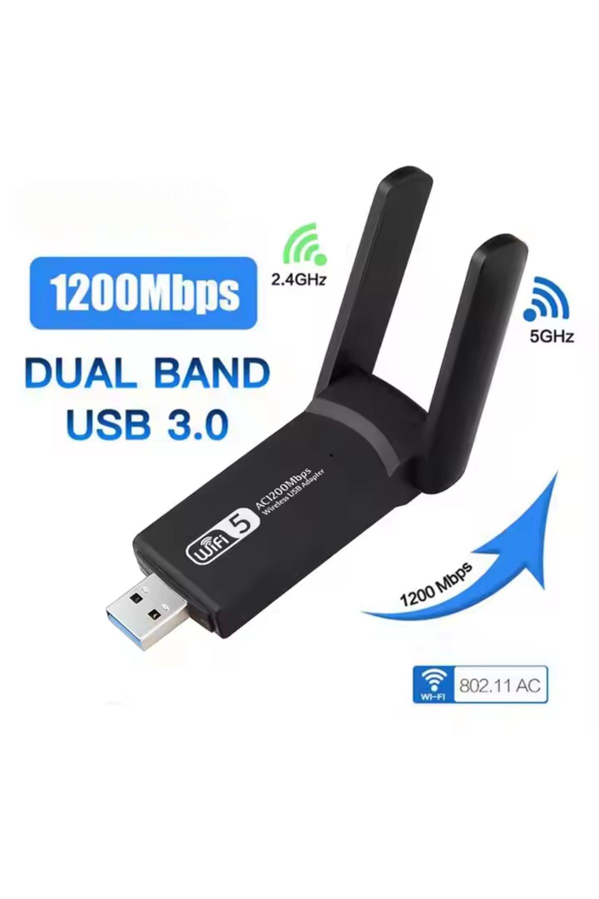 SONEX AC1300 Mbps Usb 3.0 Adaptör Çift Bantlı Kablosuz Wifi Alıcı