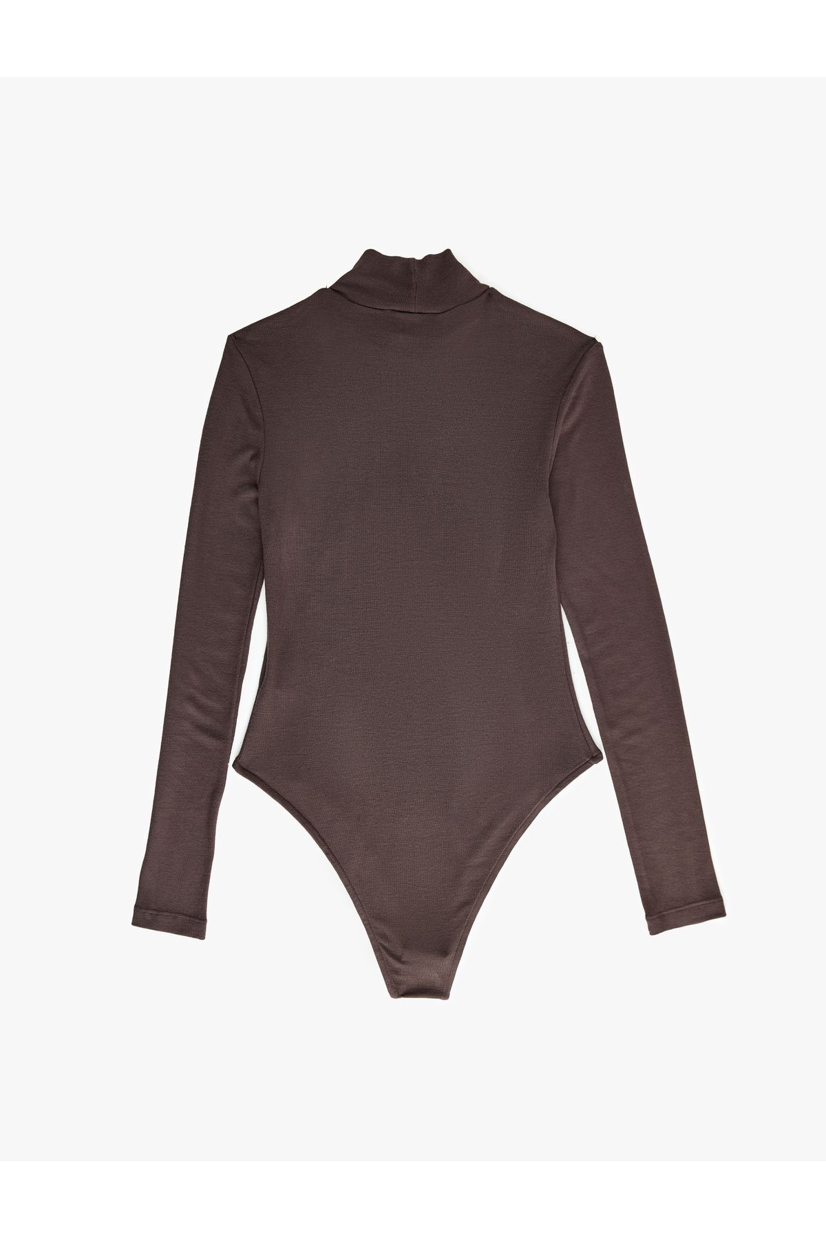 Koton-Slim Fit Bottom Snap Button Closure Stand Collar Viscose Long Sleeve Bodysuit 7