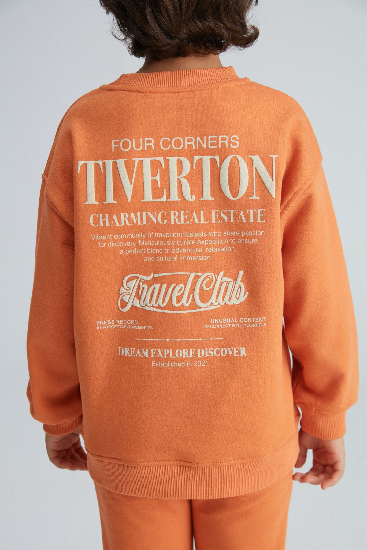 GRIMELANGE-Skylar Boy's 3-Thread Orange Tracksuit Set with Raised Front and Back Print Detail 7