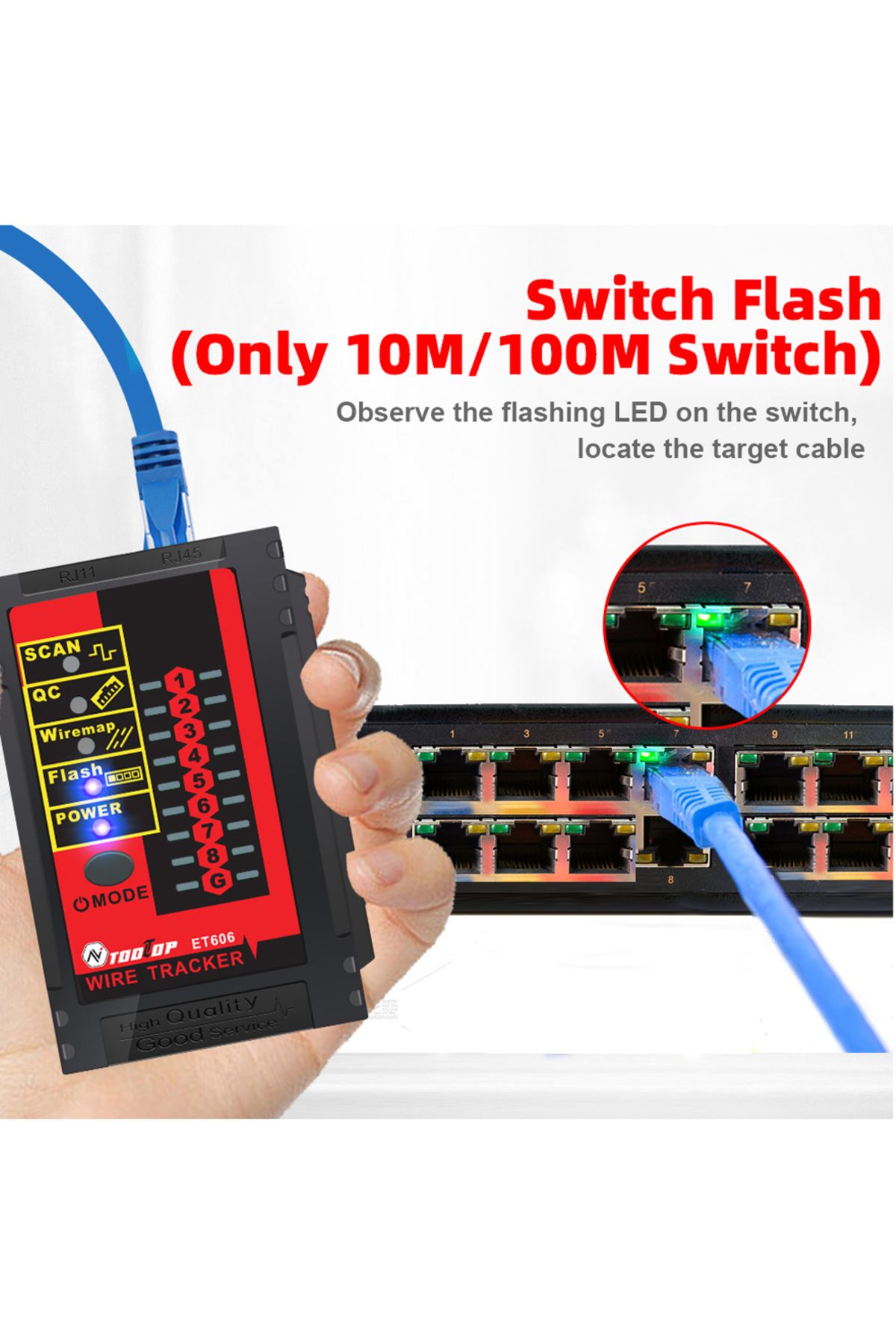 TOOLTOP-ET606 Network Cable Tester POE RJ45/RJ11 Tester 3KM Digital Cable Tracing Cross Short Circuit Ins... 3