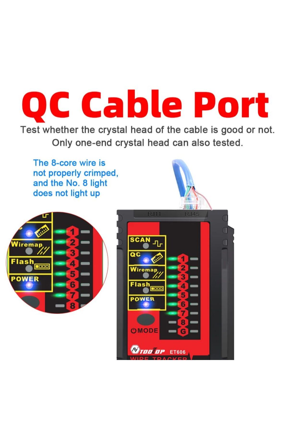 TOOLTOP-ET606 Network Cable Tester POE RJ45/RJ11 Tester 3KM Digital Cable Tracing Cross Short Circuit Ins... 4