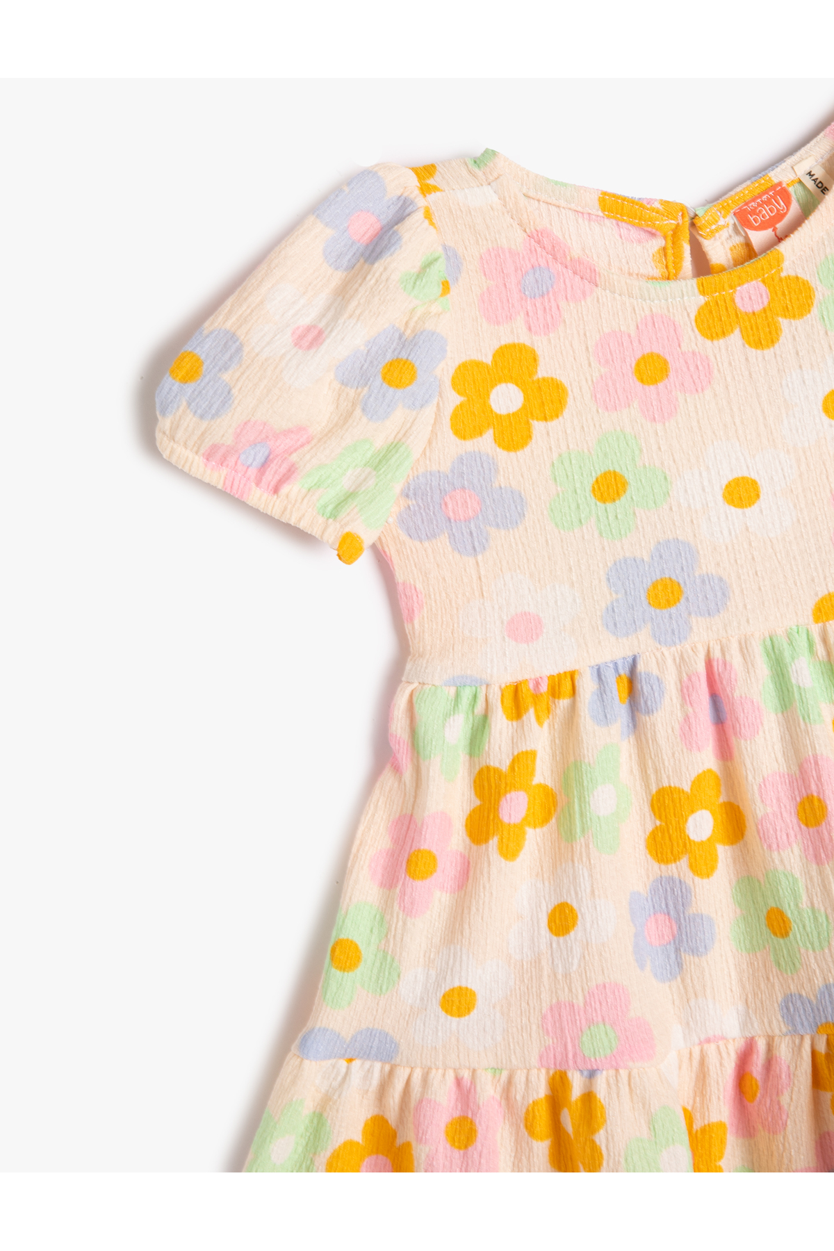 Koton Elbise Çiçekli Balon Kollu Yuvarlak Yaka Katlı fotoğrafı 3 (önizleme)