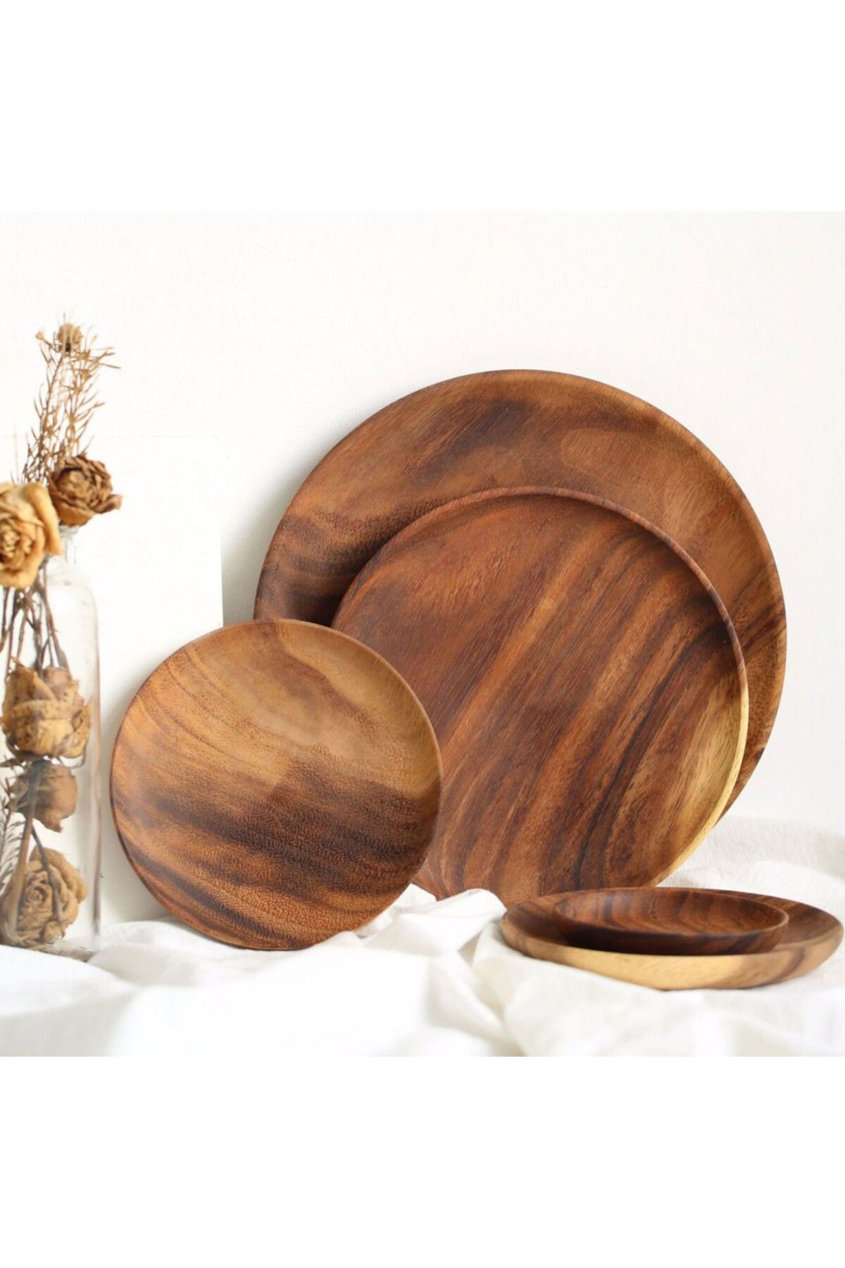 Choice-Acacia Wood Dinner Plate 4 inch Round Wood Plate Easy Cleaning Lightweight Unbreakable for Dishes 4