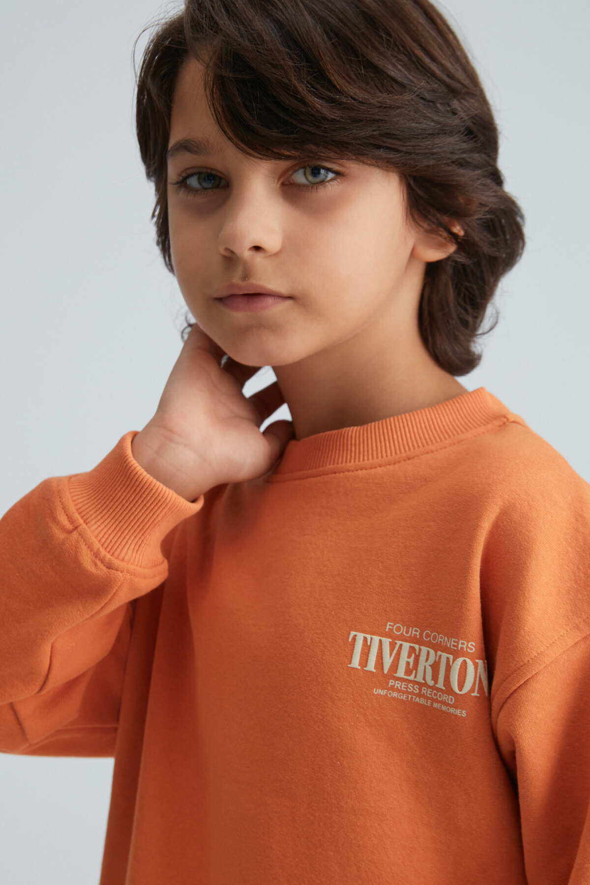 GRIMELANGE-Skylar Boy's 3-Thread Orange Tracksuit Set with Raised Front and Back Print Detail 4