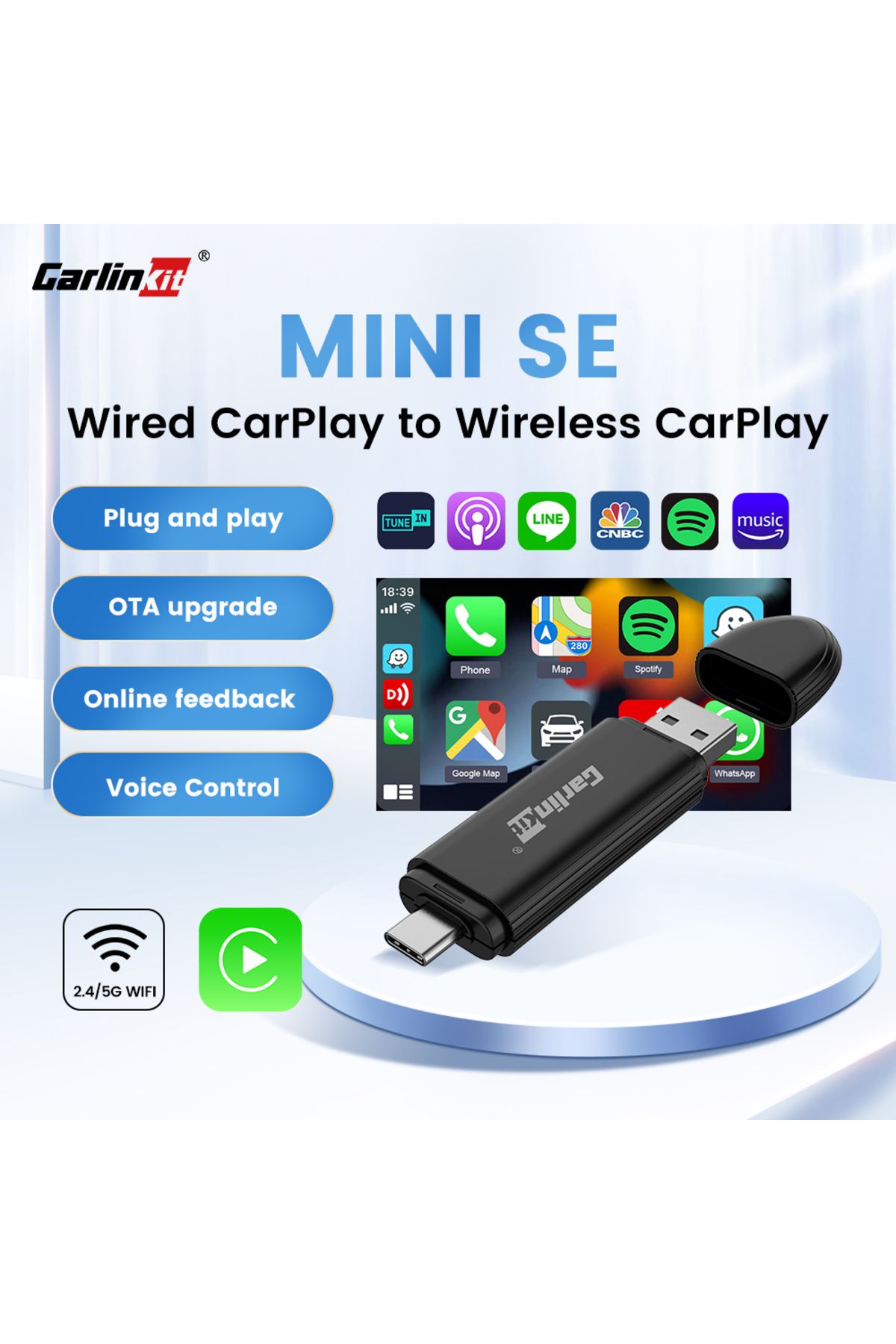 Choice-New Carlinkit Wireless Carplay Adapter Smart Mini SE Box Plug And Play Fast Connect Ota Upgrade 5... 2
