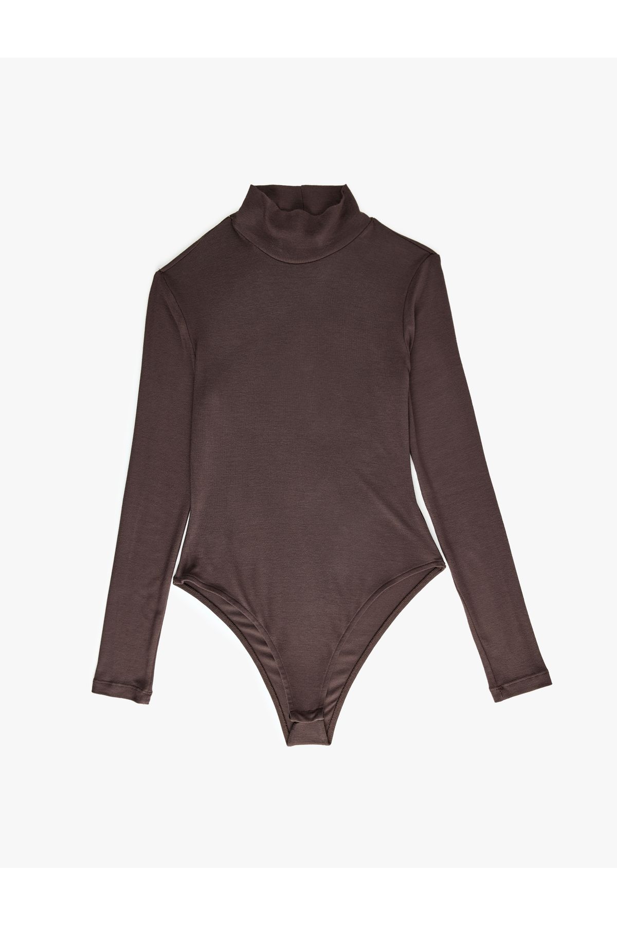 Koton-Slim Fit Bottom Snap Button Closure Stand Collar Viscose Long Sleeve Bodysuit 6