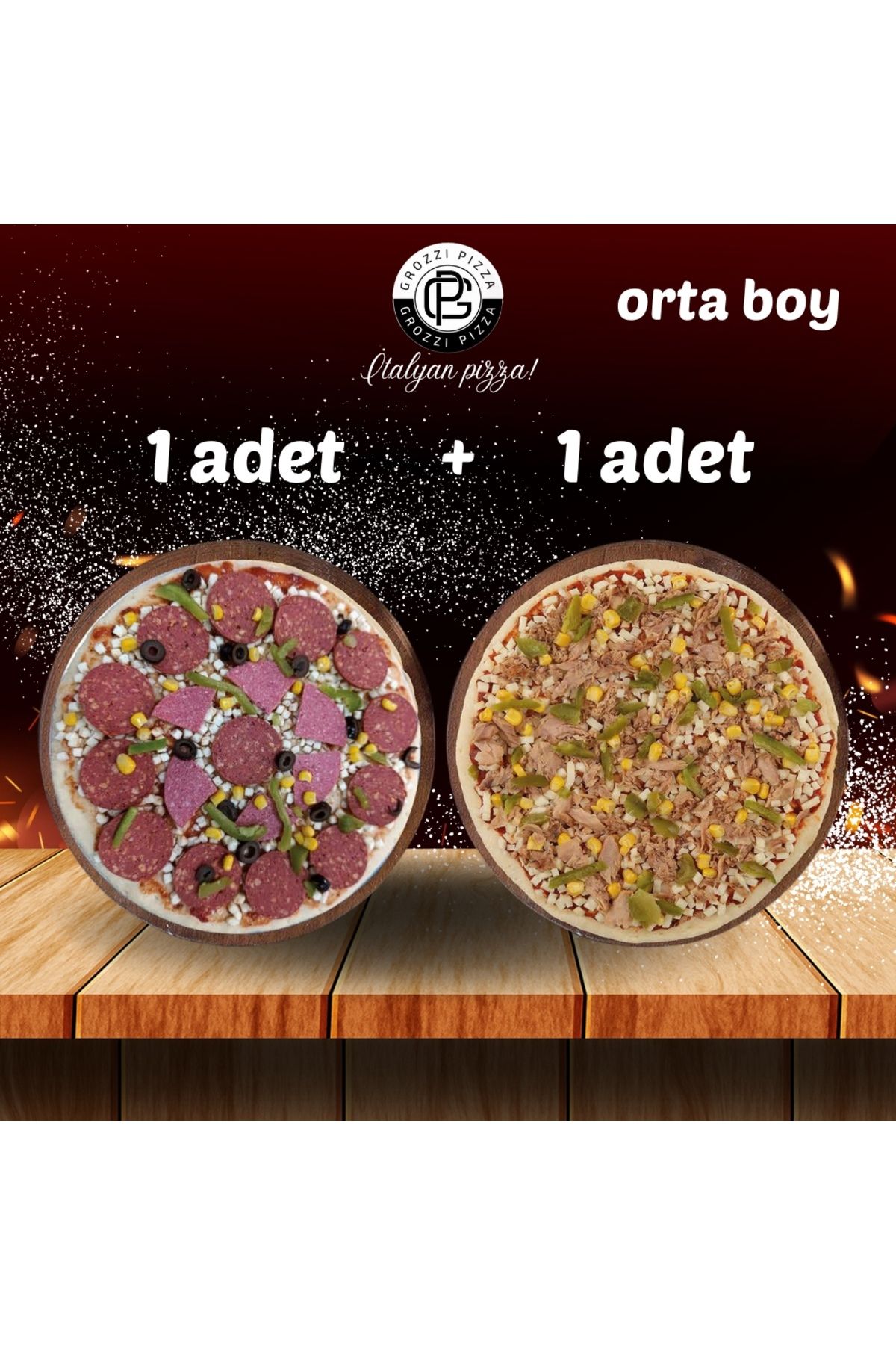 GROZZI TON BALIKLI PİZZA 1 ADET 390 GRAM, KARIŞIK PİZZA 1 ADET 385 GRAM