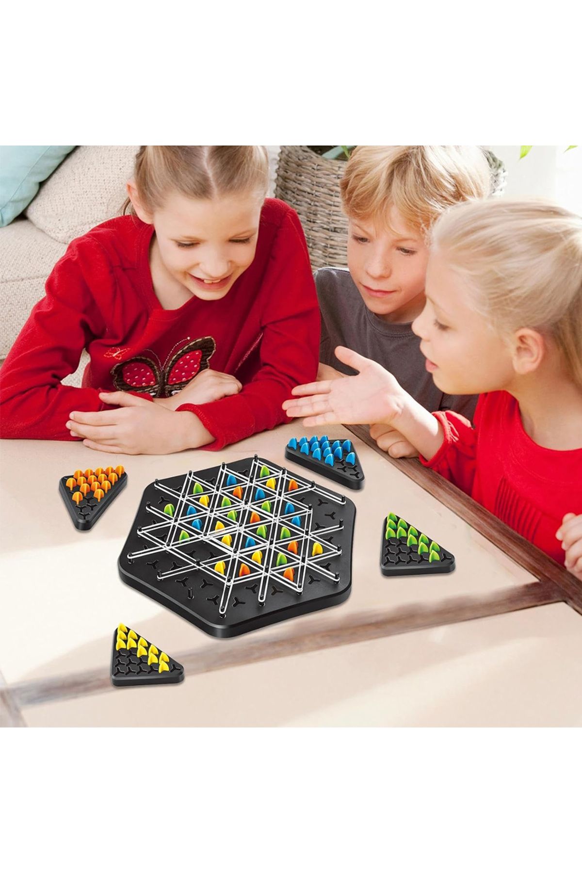HUAN-Qzta-Geometry Chain Chess Puzzle Triangle Chess Desktop Game Rubber Band Training Family Interaction E... 5