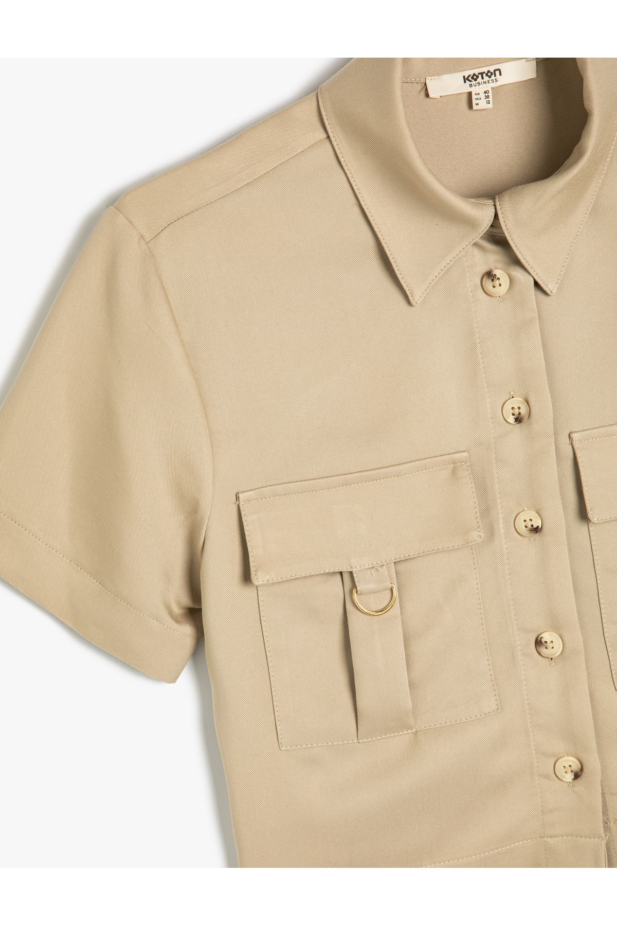Koton-Modal Fabric Crop Shirt with Metal Accessory Detail - Cargo Pocket 3