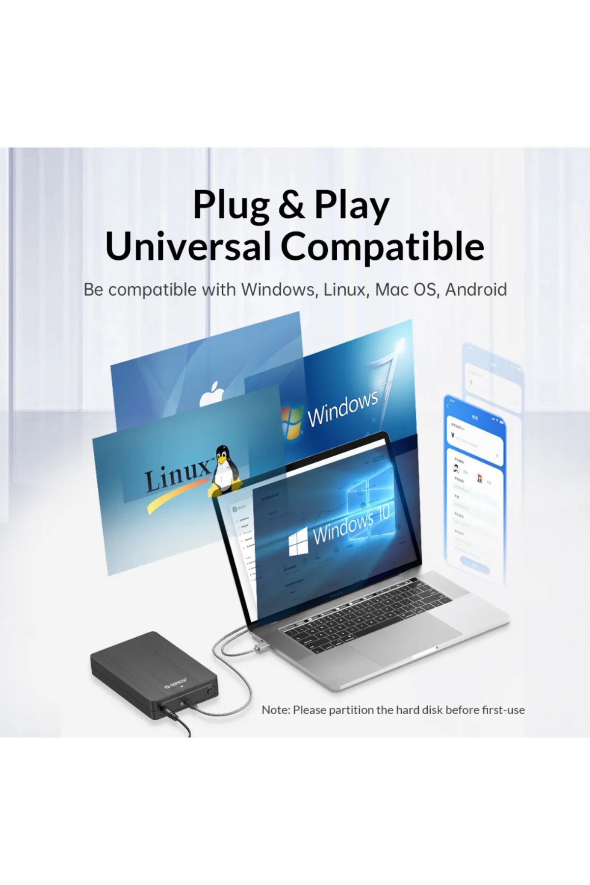 Orico-3.5" HDD Case SATA to USB C 6Gbps External Hard Drive Case for 3.5 inch HDD Enclosure with ... 6