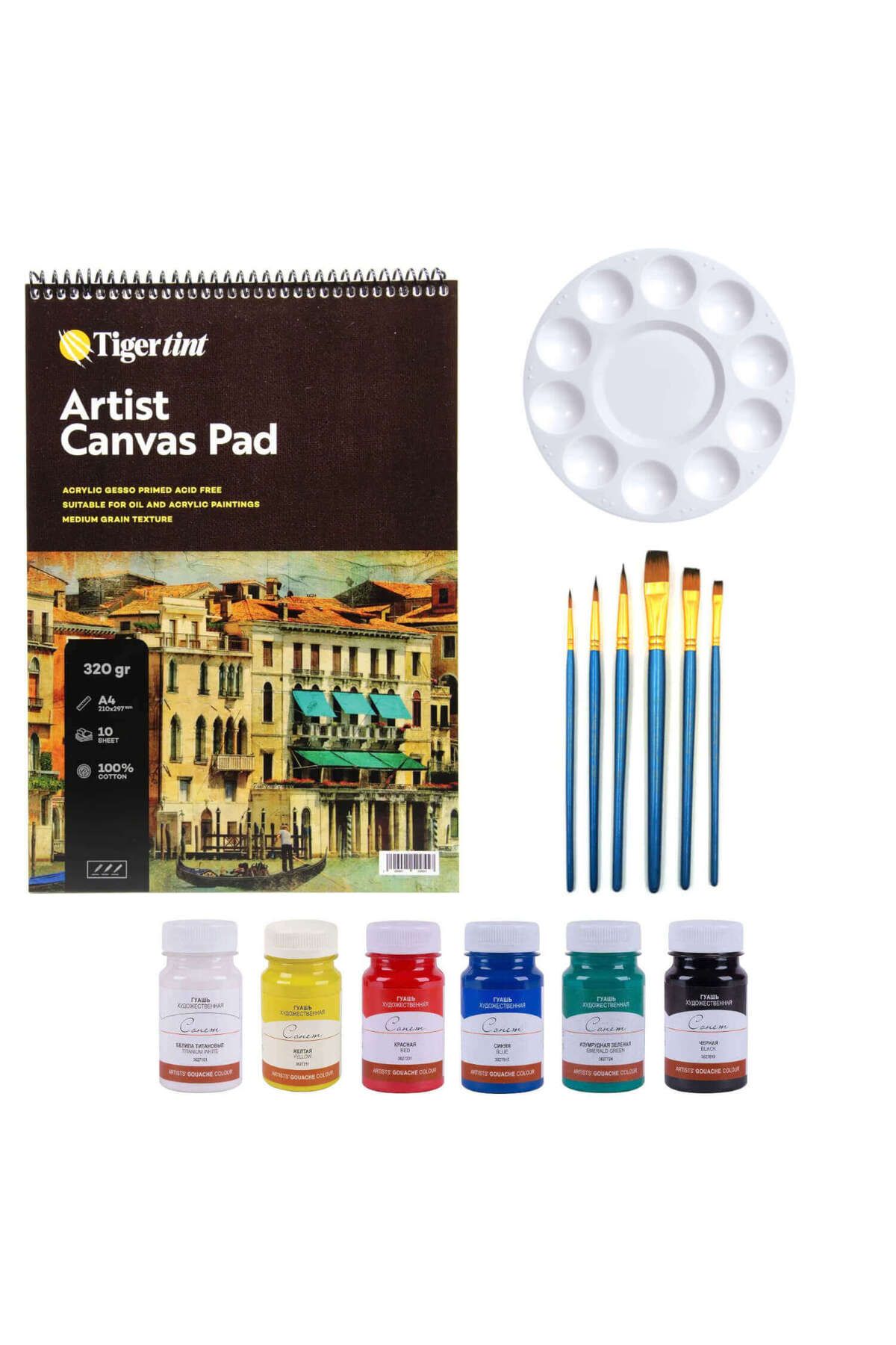 GVN ART Sonnet Canvas Pad Guaj Boya Seti 100 ml 6lı Temel Renkler