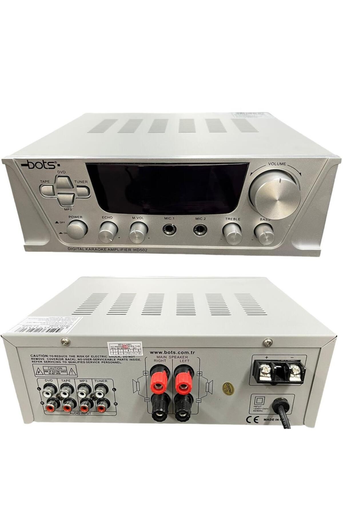Bots BT-502 2x25 Watt 12V, LCD Ekran Volüm Kontrolü Stereo Mikser Amfi