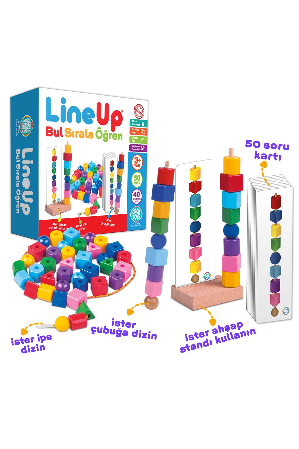 Circle Toys Line Up ipe Ve Çubuğa Boncuk Ve Şekil Dizme Oyunu