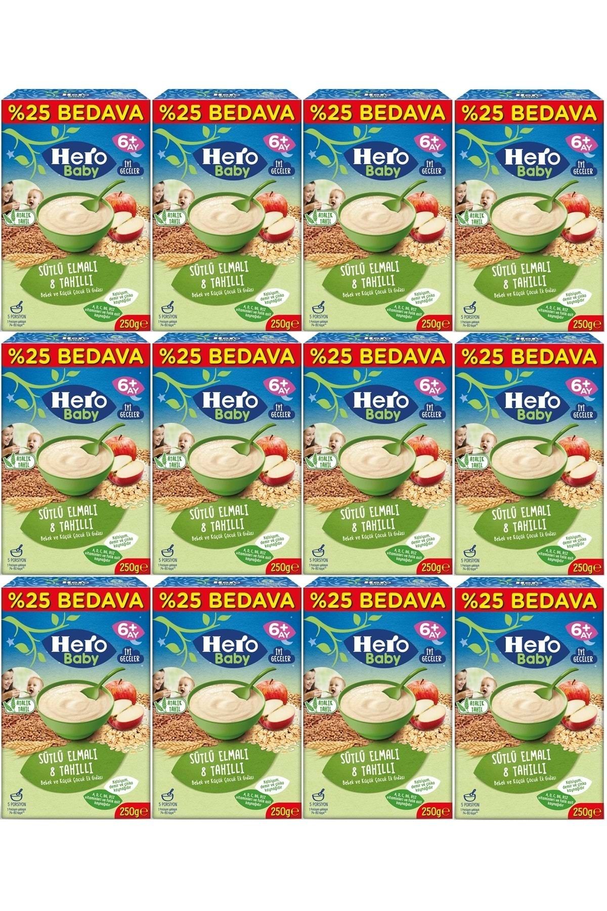 Hero Baby Kaşık Maması 250GR Sütlü Elmalı 8 Tahıllı (Avantaj Pk) (12 Li Set)