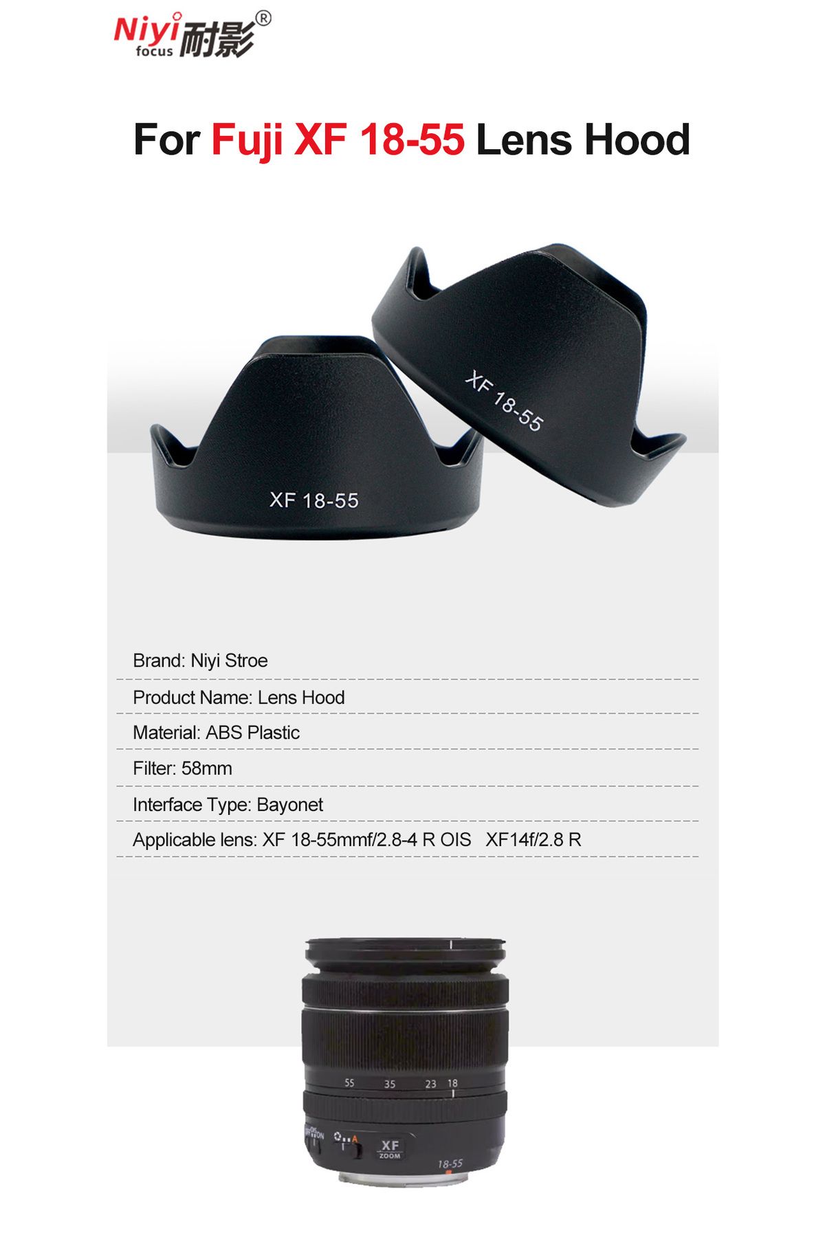 Choice-XF 18-55 Camera Lens Hood for Fuji XF zoom 18-55mm f2.8-4 R OIS XF 14mm f/2.8 14 2.8 R Lens Plast... 7