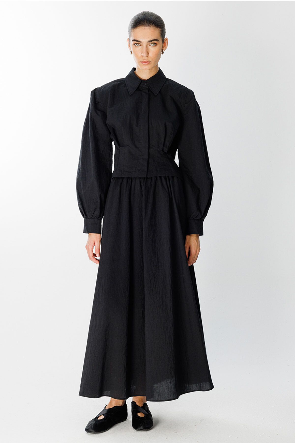 Hooopstore-Pleat Detailed Black Suit with Skirt 3