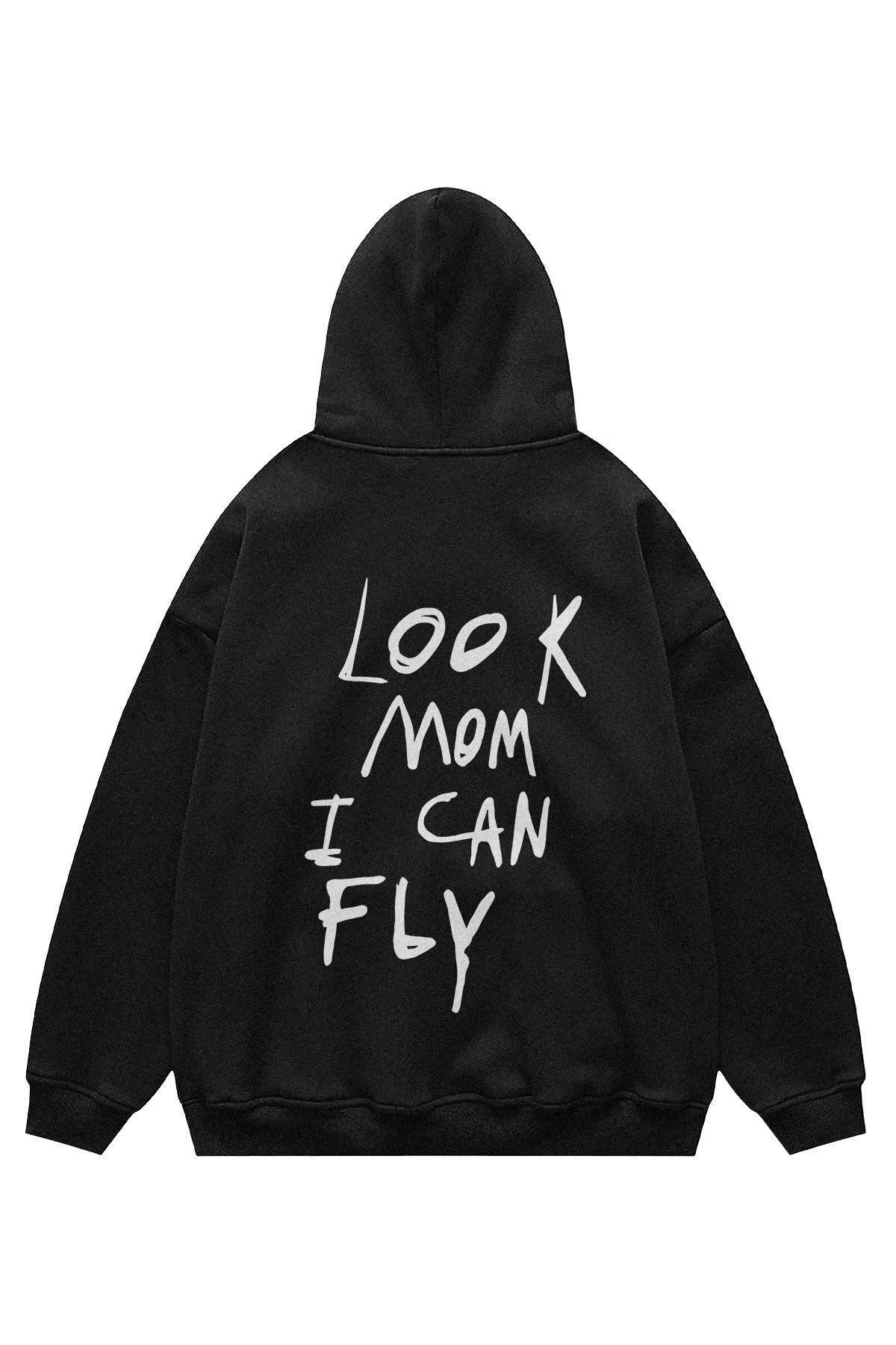 Disante Unisex Look Mom I Can Fly Sweatshirt Kapşonlu Hoodie