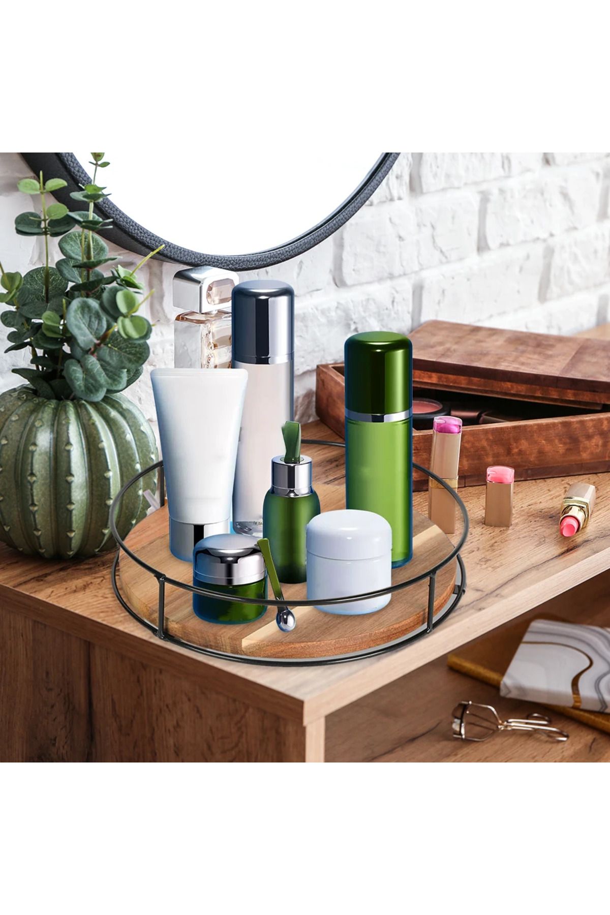 Shunmaii-360 Degree Rotating Lazy Susan Turntable Versatile Rotating Storage Rack Round Wooden for Home Ki... 5