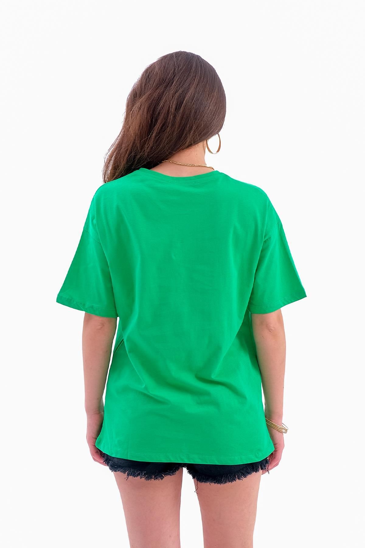 VAPUR TEKSTİL-Tricou verde din jerseu - brodat cu ochi 5