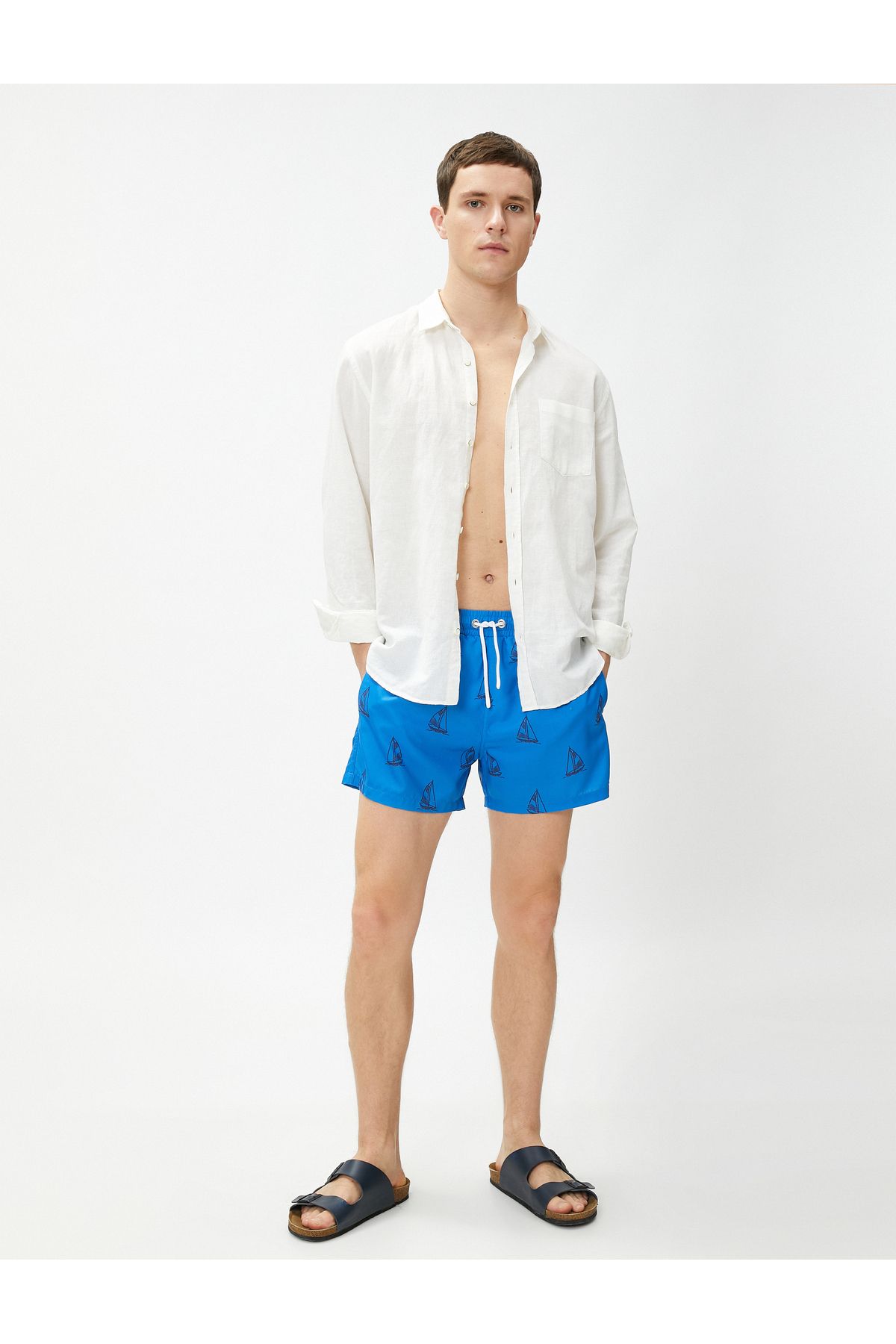 Koton-Sea Shorts, Sailing Printed, Lace-up Waist, Pocket Detailed 2