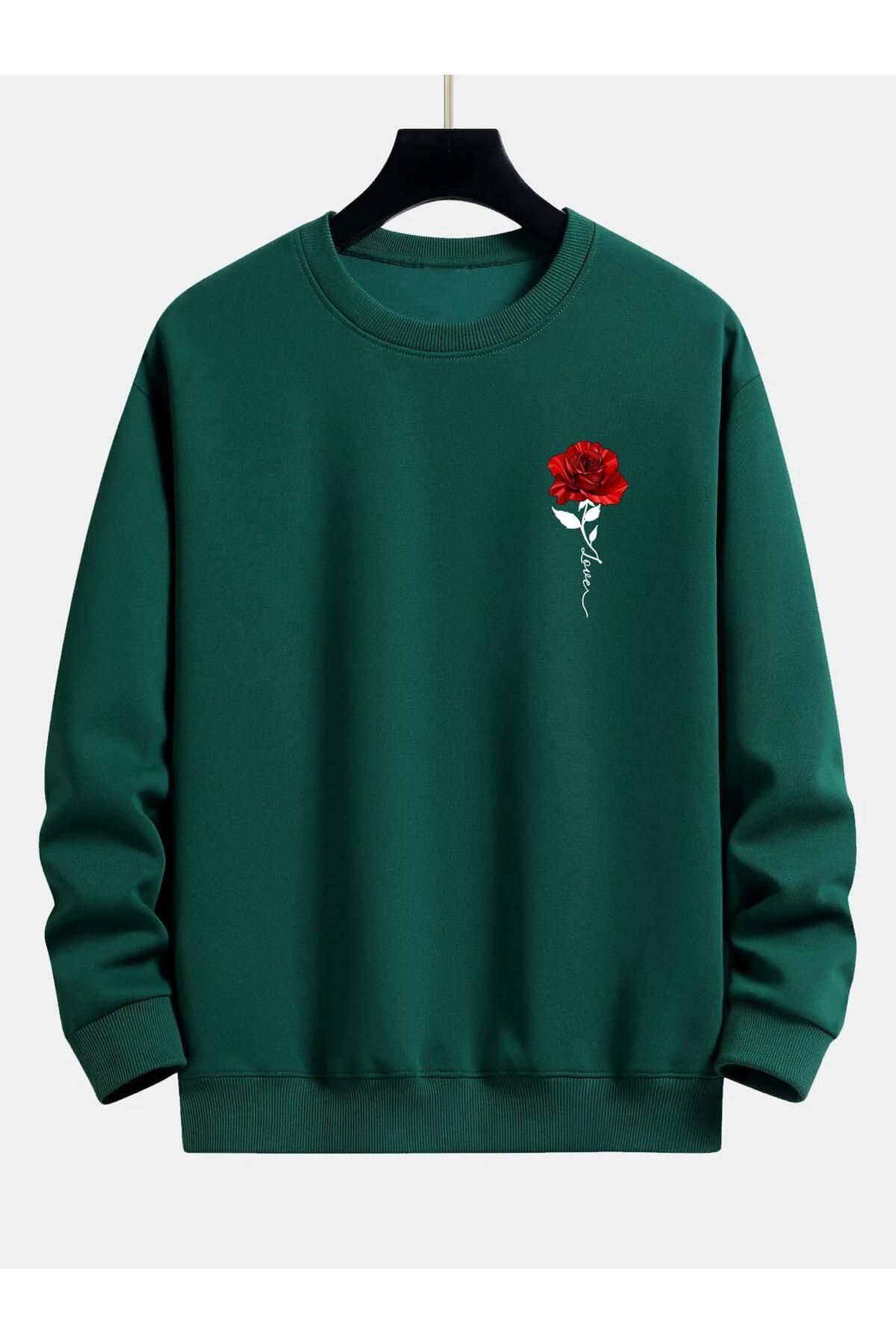 KUAS-Love Rose Unisex Oversize Sweatshirt - Crew Neck, 3 Thread Cotton, Love Rose Printed 1