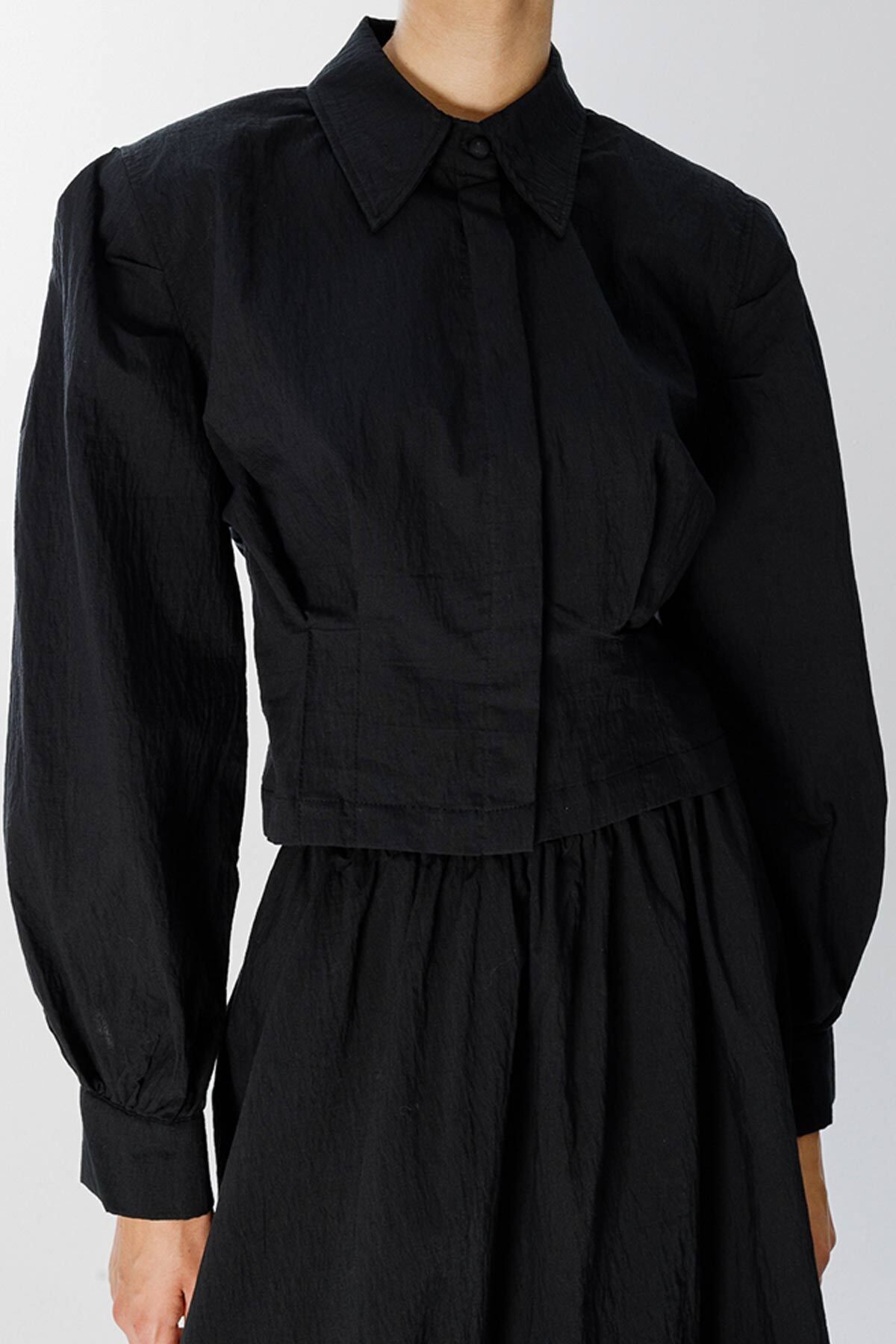 Hooopstore-Pleat Detailed Black Suit with Skirt 5