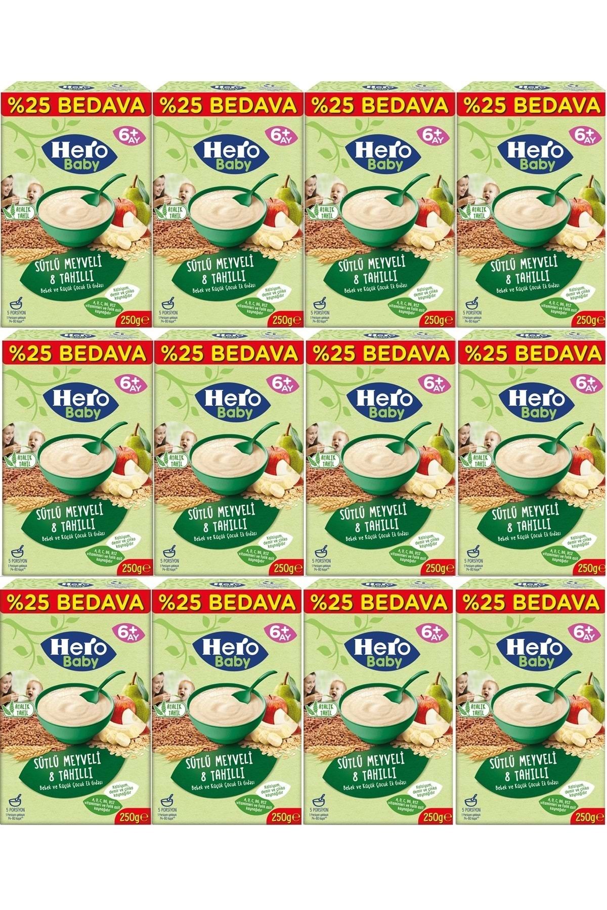 Hero Baby Kaşık Maması 250GR Sütlü Meyveli 8 Tahıllı (Avantaj Pk) (12 Li Set)