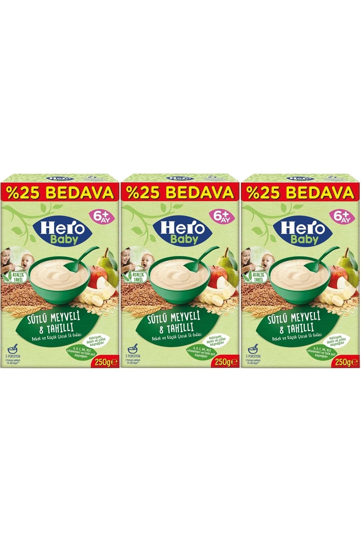 Hero Baby Kaşık Maması 250GR Sütlü Meyveli 8 Tahıllı (Avantaj Pk) (3 Lü Set)