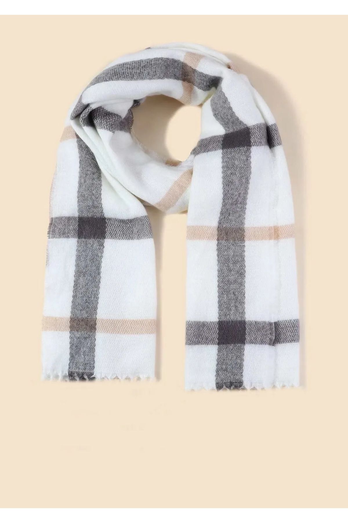 MinaCarin-Women's White Plaid Thick Scarf 5