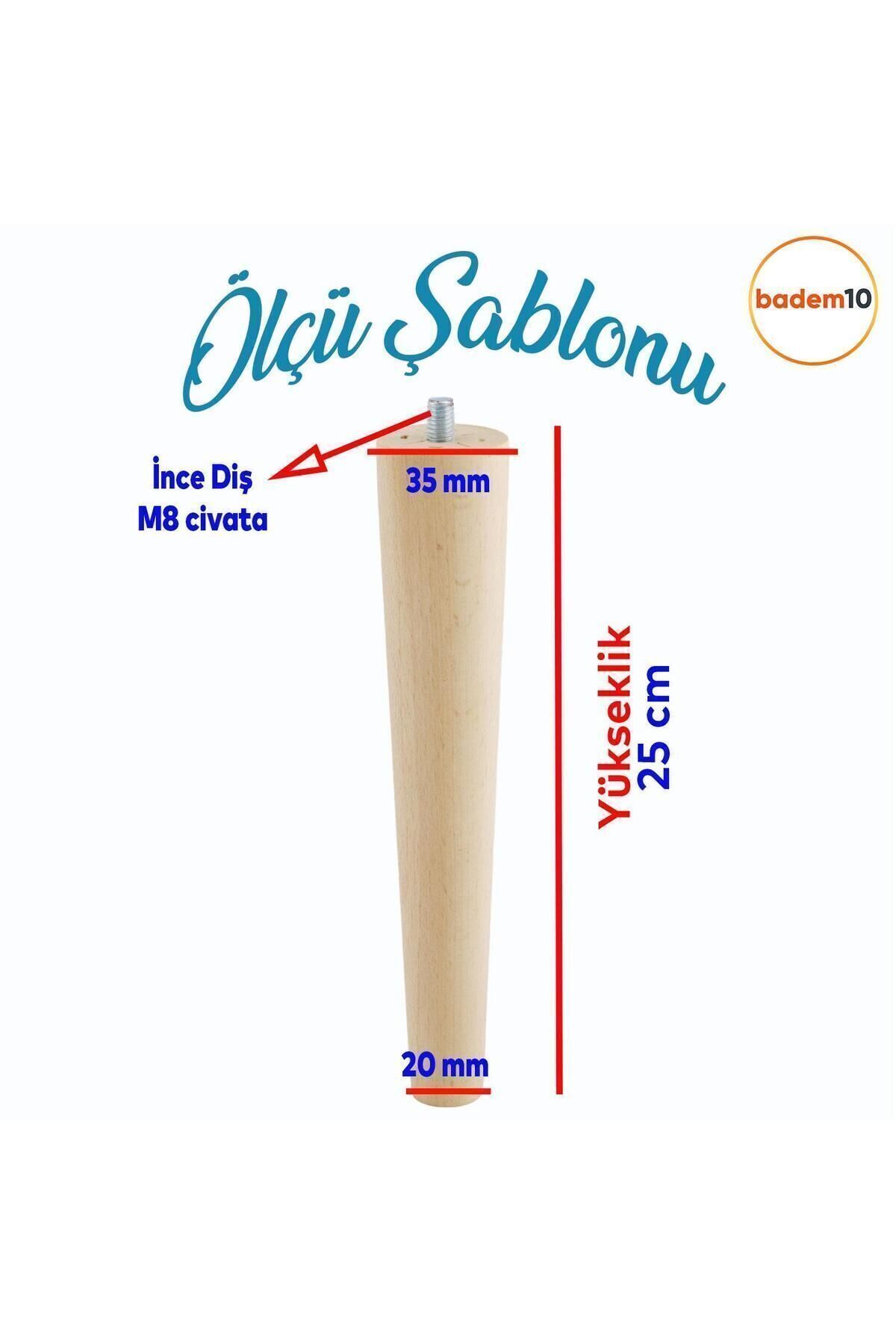 Badem10-Lemn (25 CM) Masă de cafea Puf Scaun Unitate TV Picior Picioare cu dispozitiv de fixare cu șuruburi M8 2