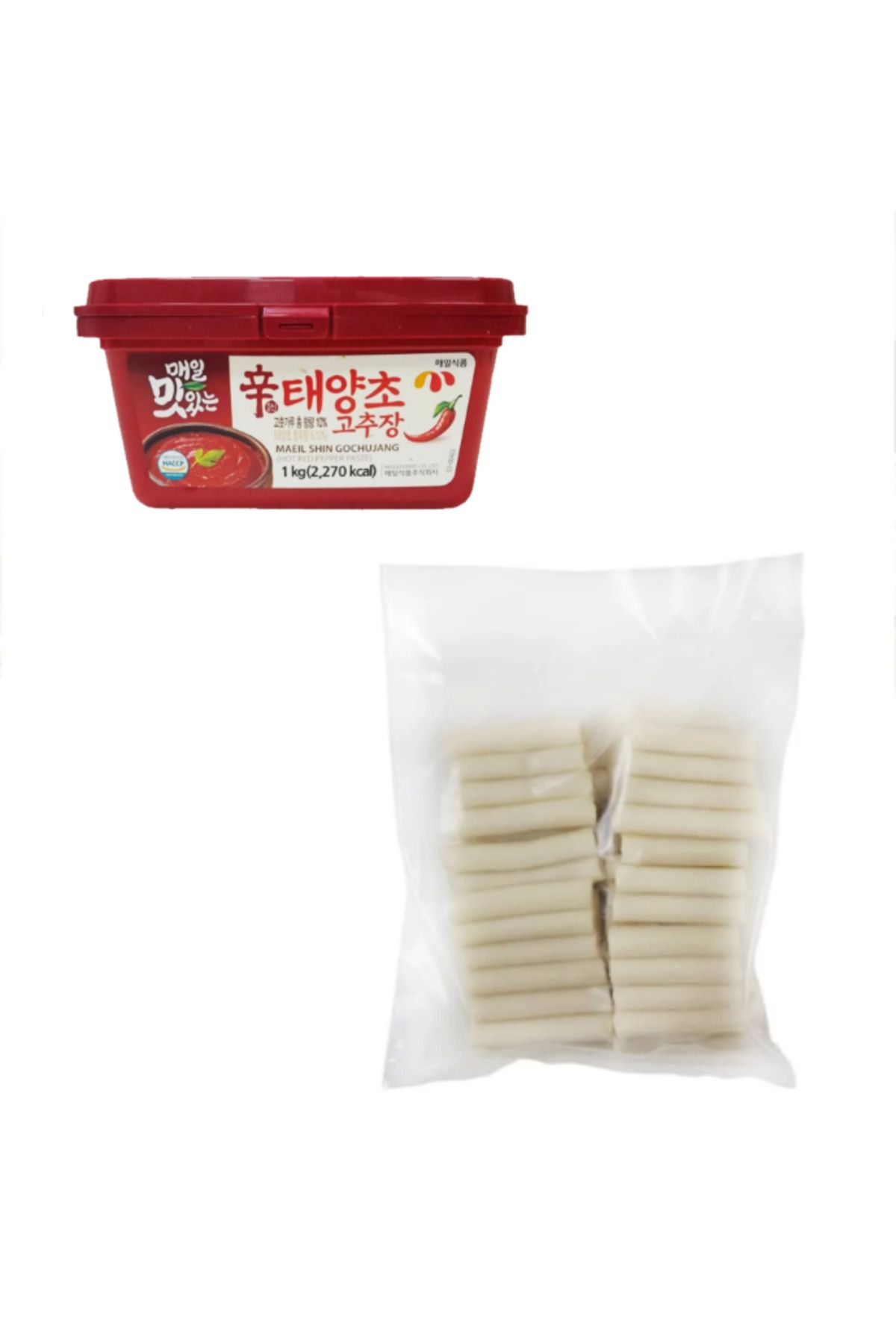 SANSKORE Tteokbokki Kore Pirinç Keki 1 kg + Gochujang 1kg Pirinçli Kırmızı Biber Ezmesi Seti