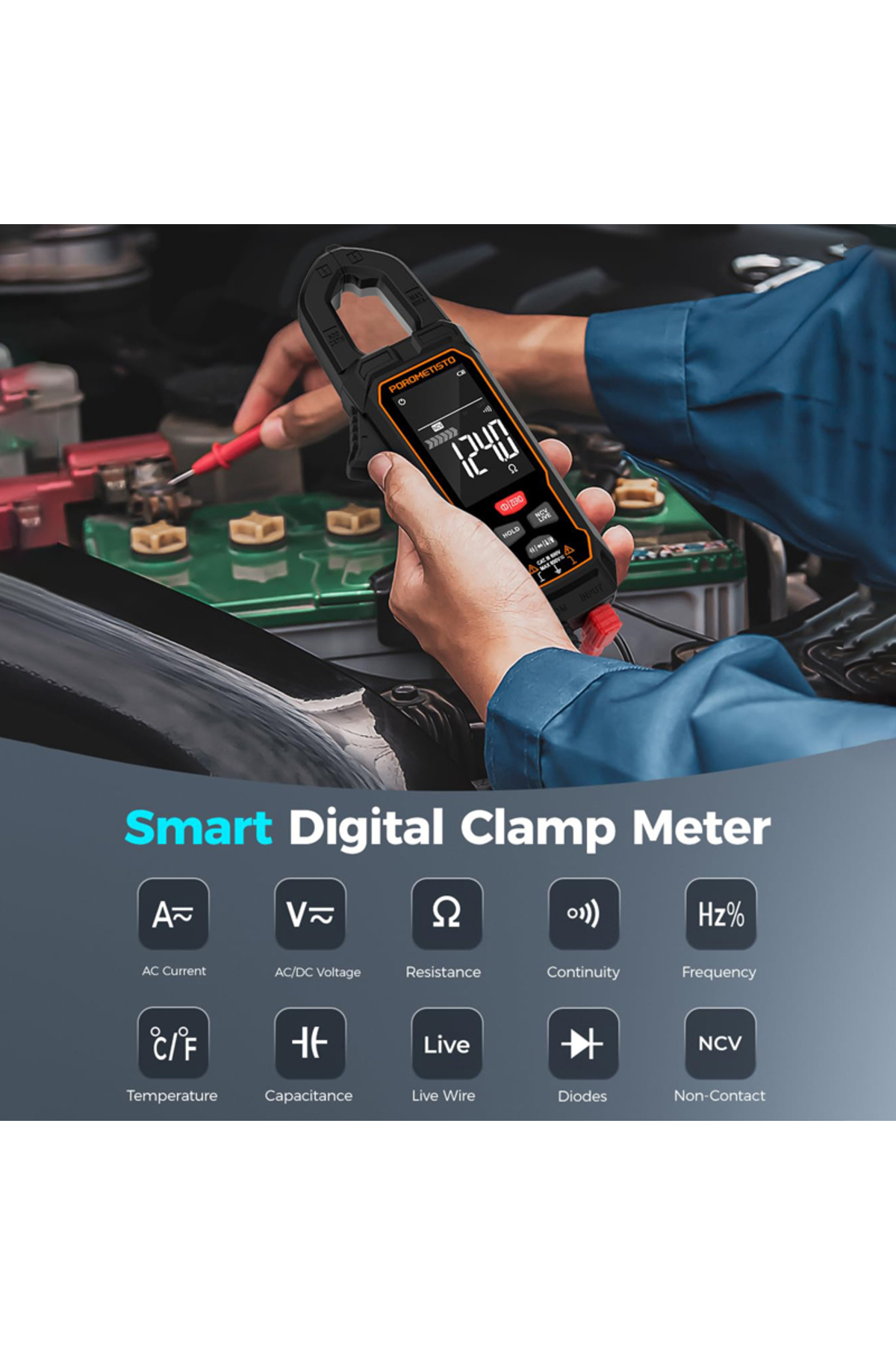 TELEHILL-POROMETISTO CM01/CM01SE Digital Clamp Meter 9999 Counts AC DC Voltage Current Tester True RMS Tem... 6