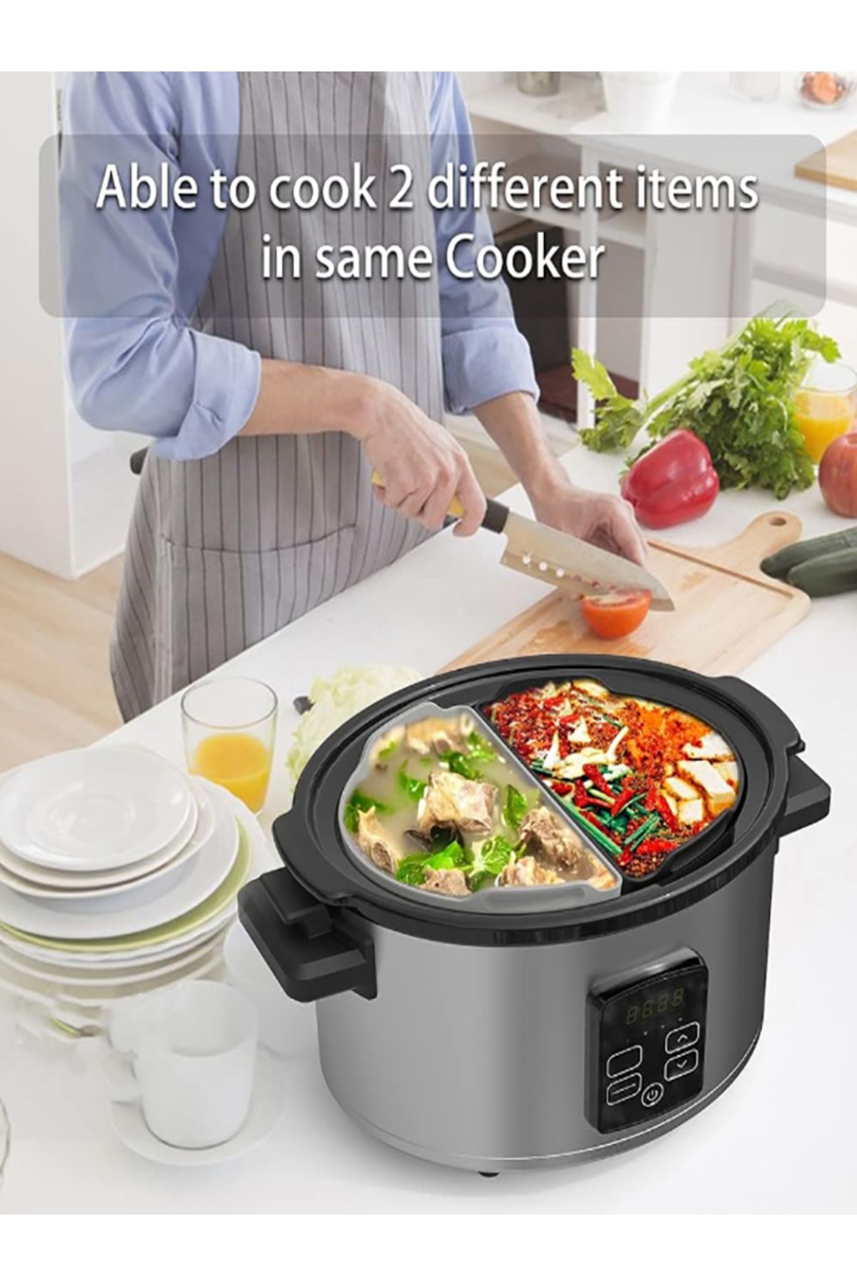 Choice-Silicone Crockpot Liners Slow Cooker Liners 6-7 Quart Oval Reusable Crock pot Divider Insert BPA-... 8