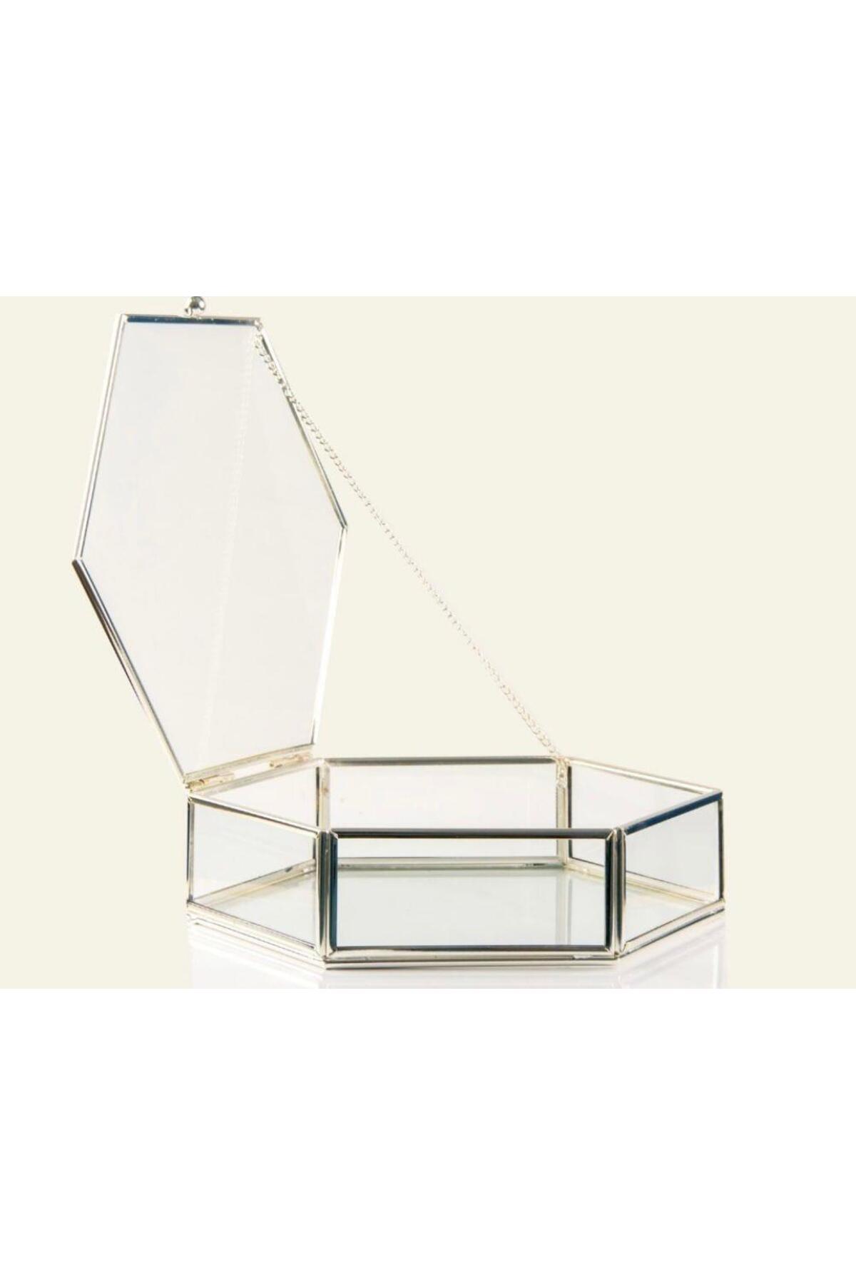 By Ayça Vardan-Silver-Colored Stylish Glass Box 20X20X5 Cm, Ideal for Jewelry, Chocolate and Decor 2