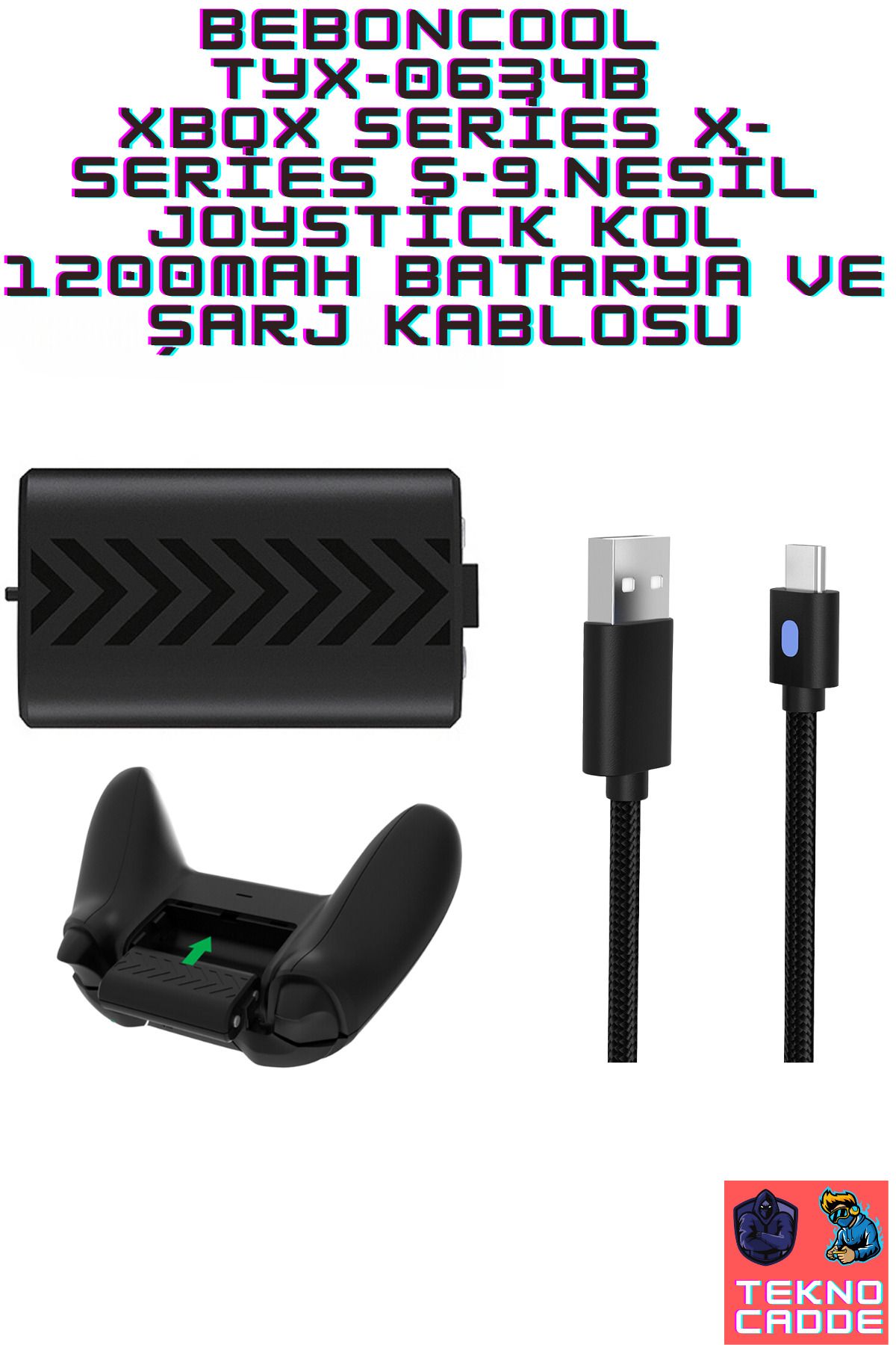 beboncool TYX-0634B Xbox Series X/Series S/9.Nesil Uyumlu 1200mAh Batarya ve Şarj Kablosu