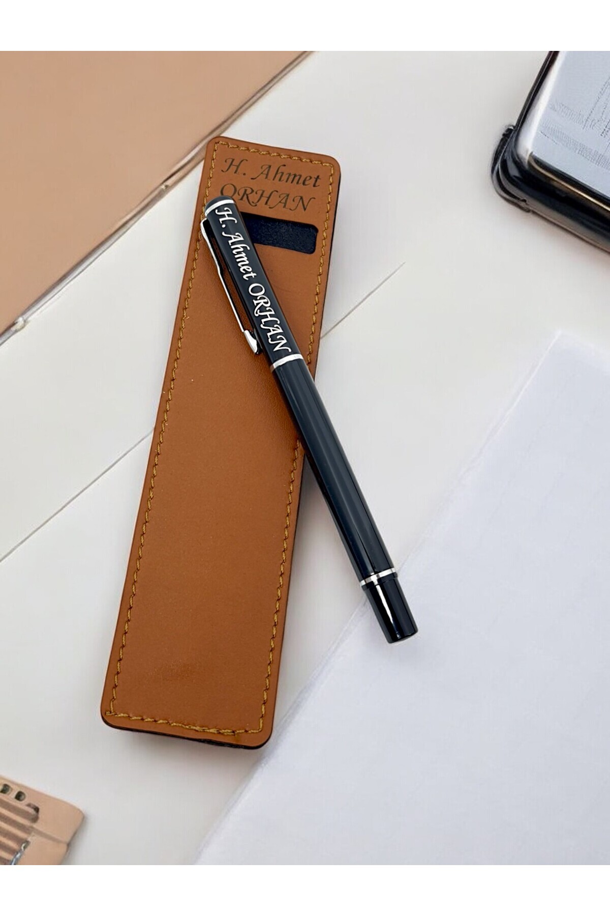 ProLaz İsme Özel Deri Kılıflı Tükenmez Kalem İmza Yazı Kalemi Öğretmenler Günü Hediyelik Kalem